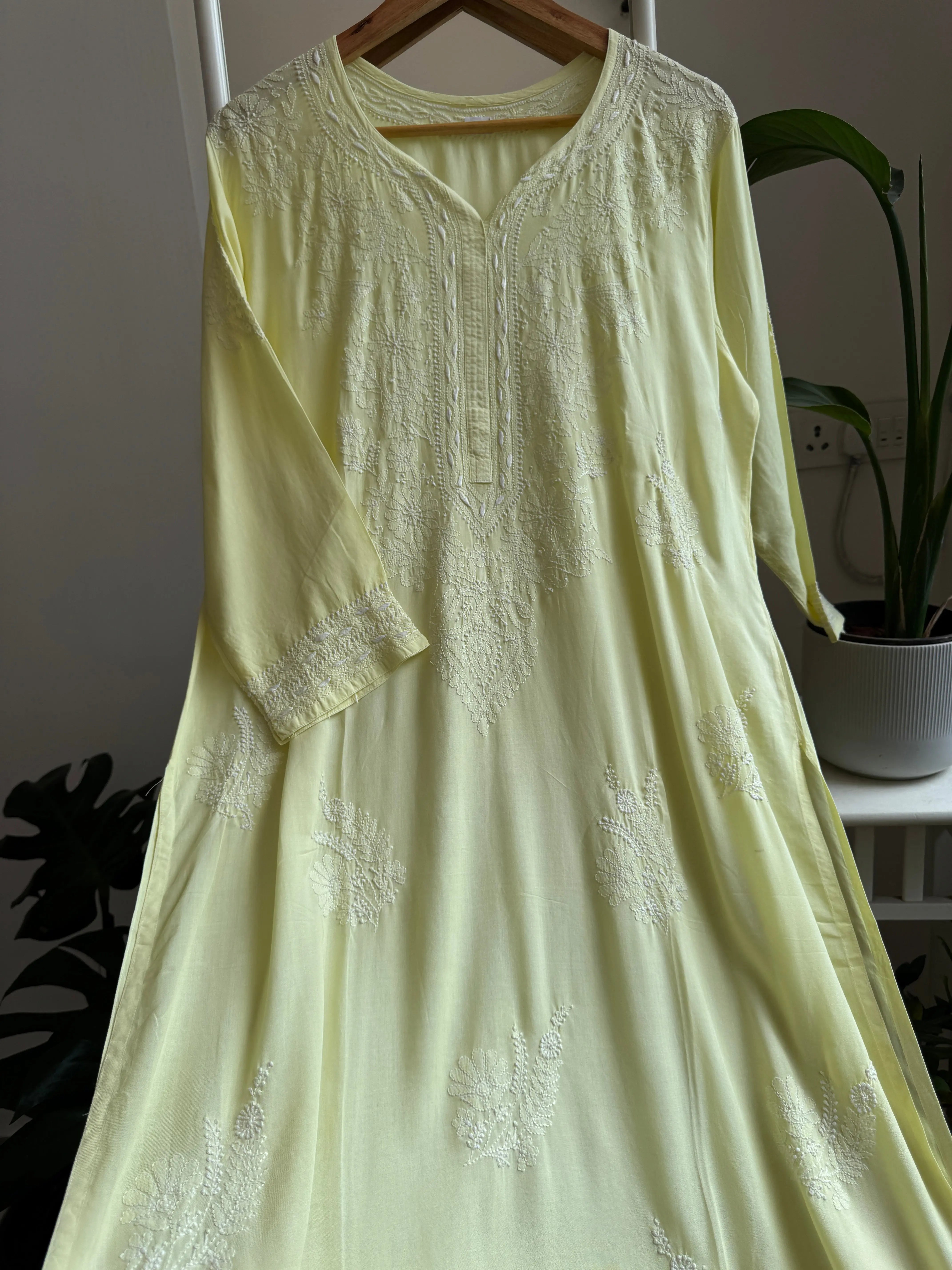 Premium Modal Chikankari Cotton Kurti - Yellow - Noor Collection ARIAA CHIKANKARI 