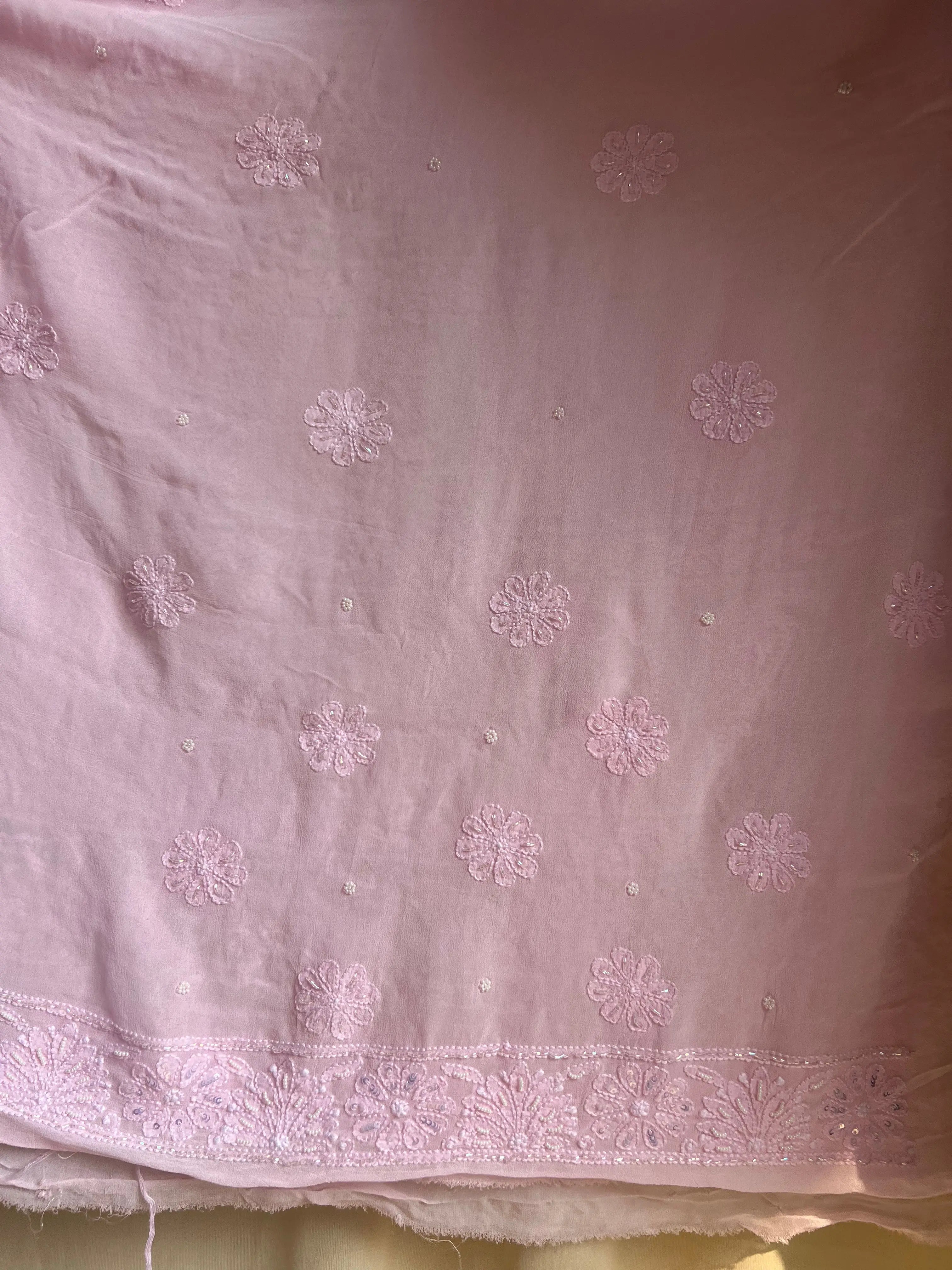 Viscose Chikankari saree with Pearl embellishments- Baby pink ARIAA CHIKANKARI 