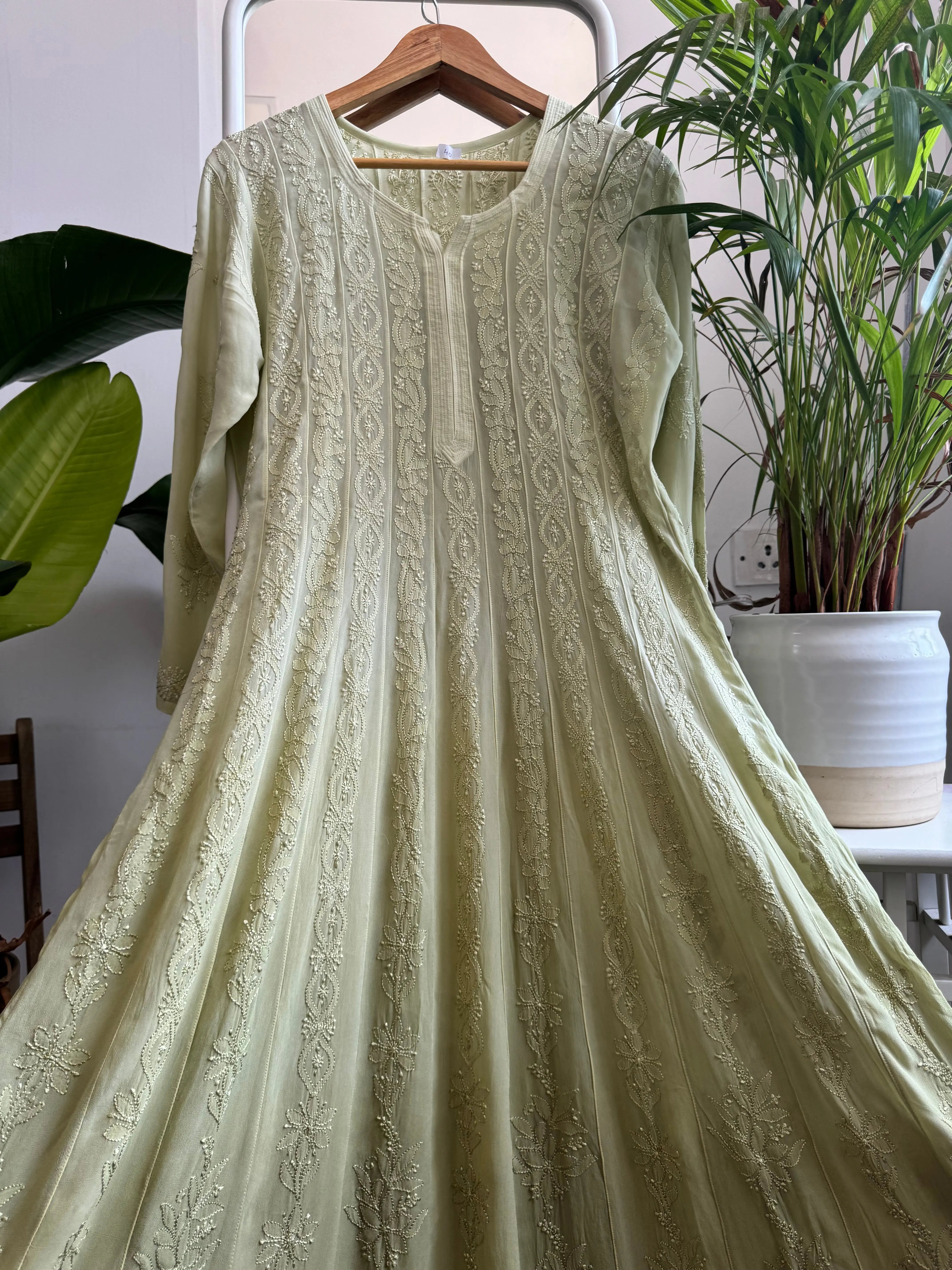 Viscose Chikankari Anarkali - Green ARIAA CHIKANKARI