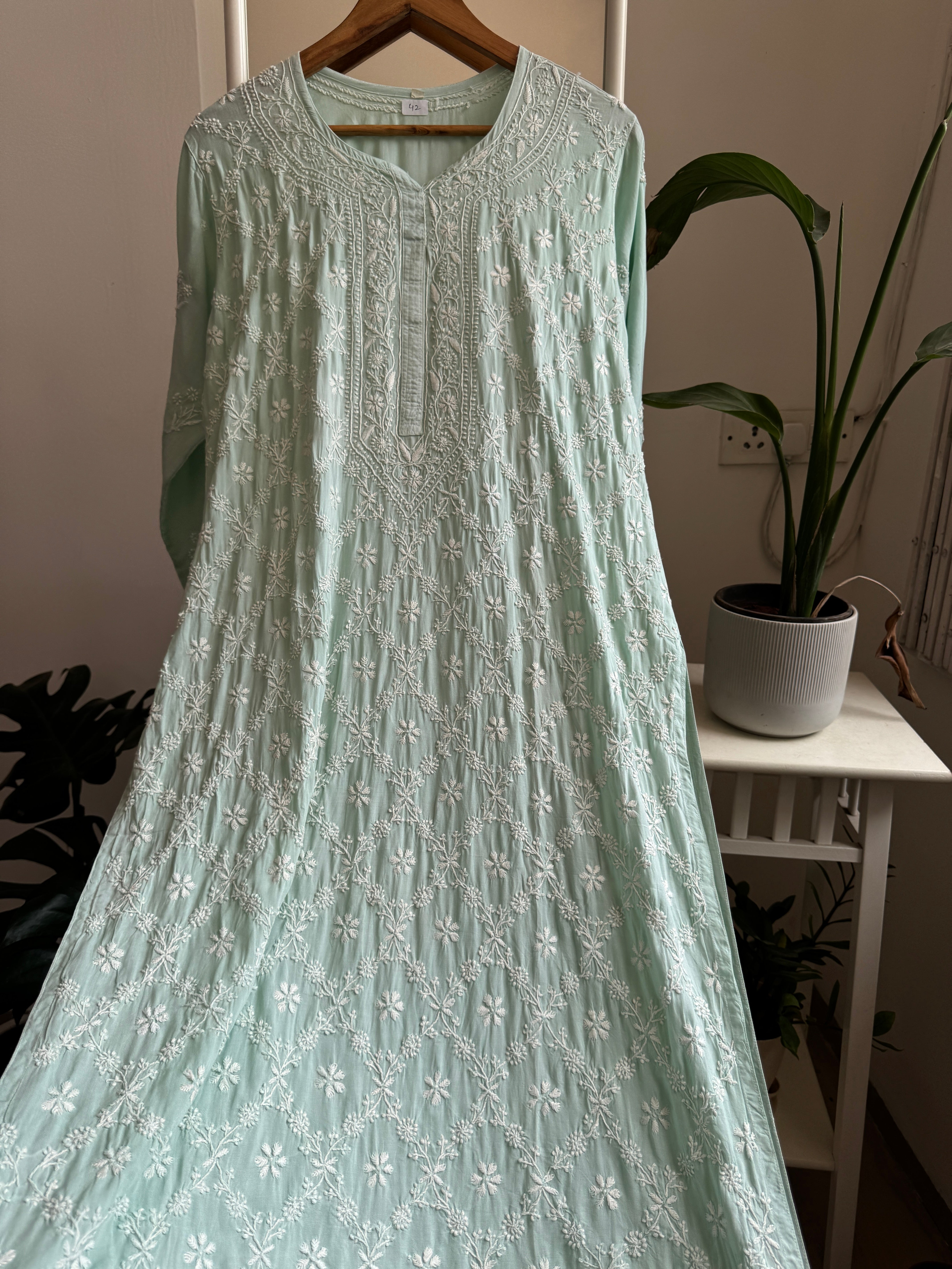 Premium Modal Chikankari Cotton Kurti - Green