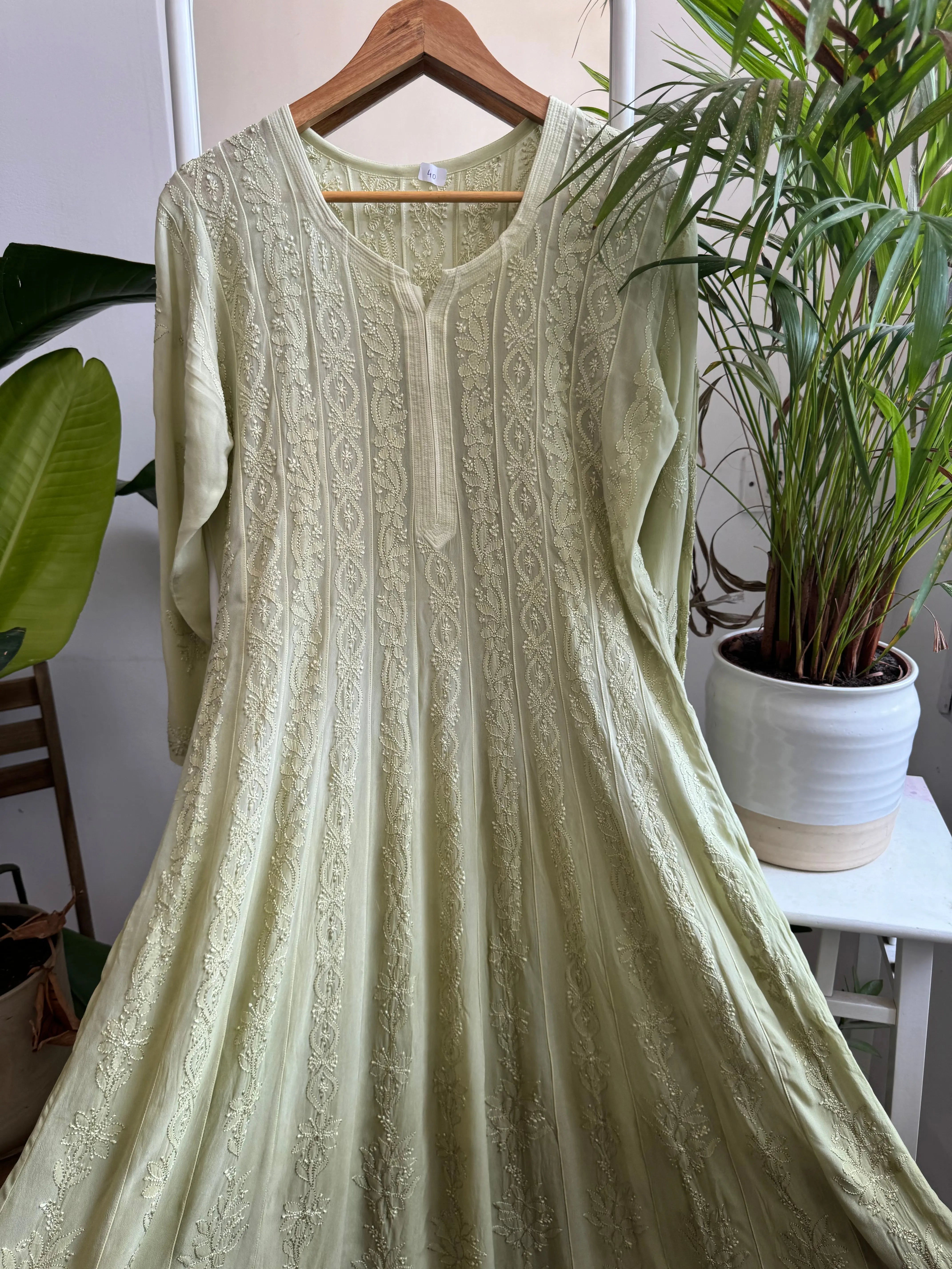 Viscose Chikankari Anarkali - Green ARIAA CHIKANKARI