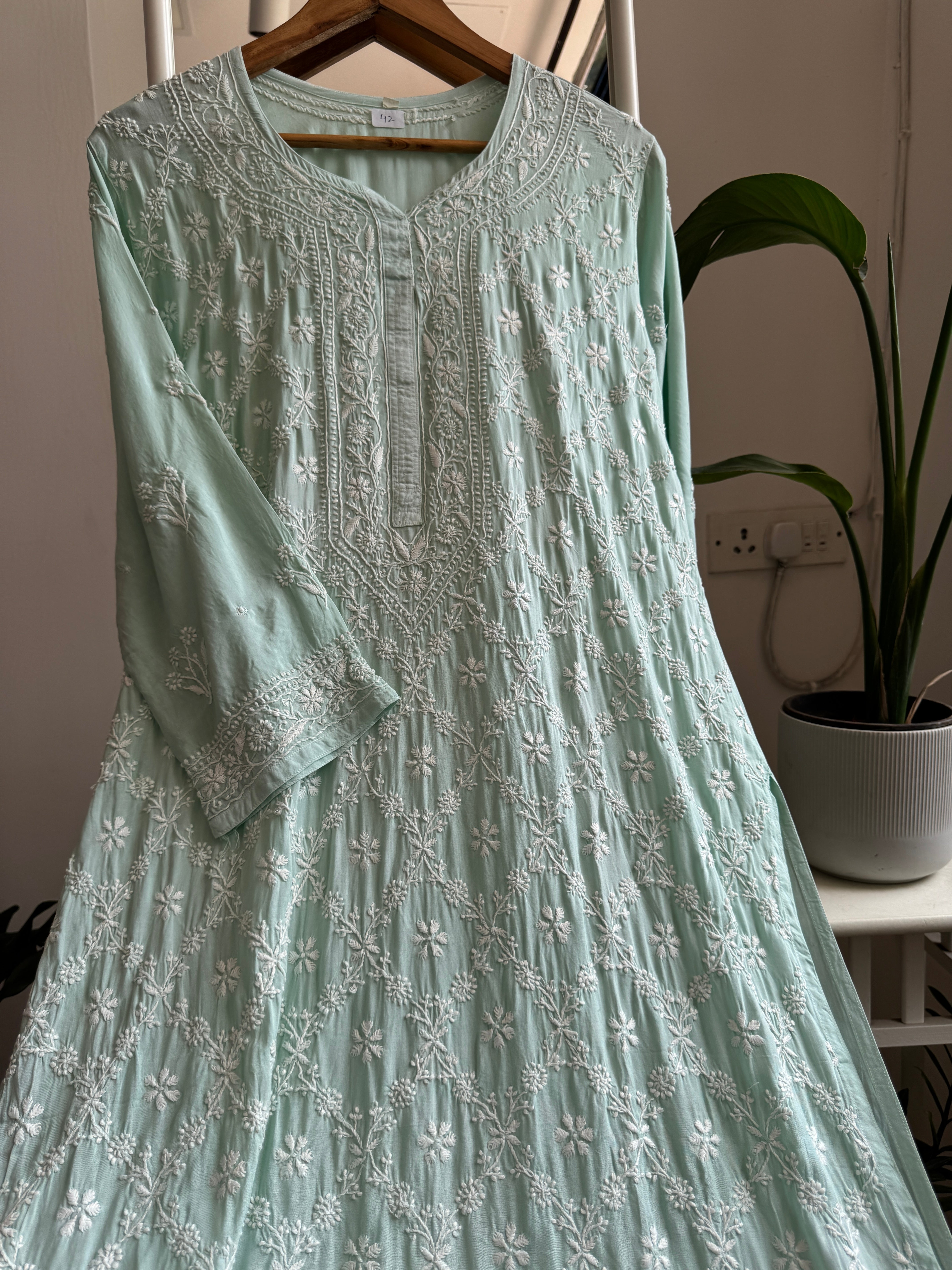 Premium Modal Chikankari Cotton Kurti - Green