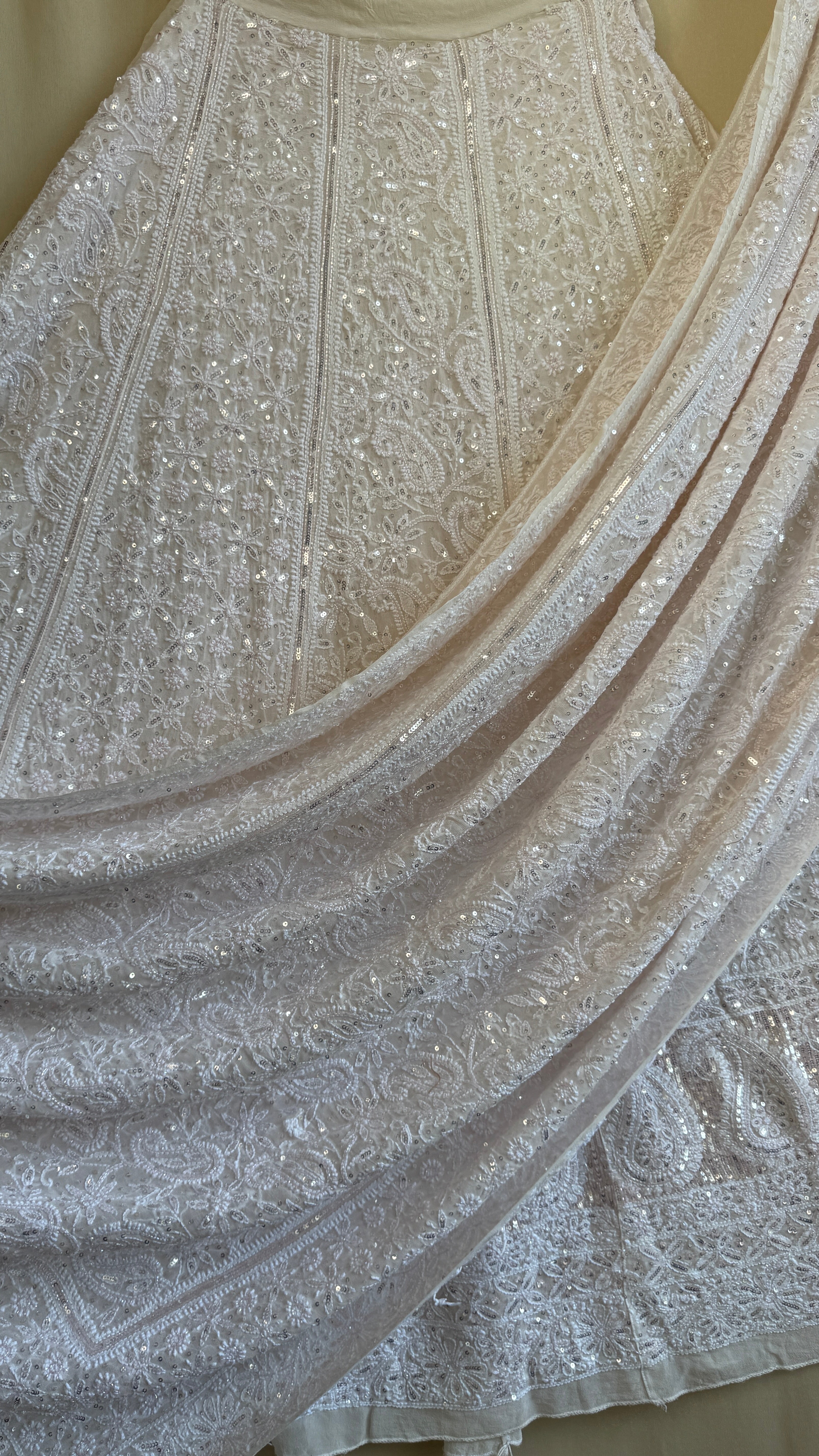 ROOH Bridal Pure Georgette Chikankari Lehenga with Sequins & cutdana Handwork