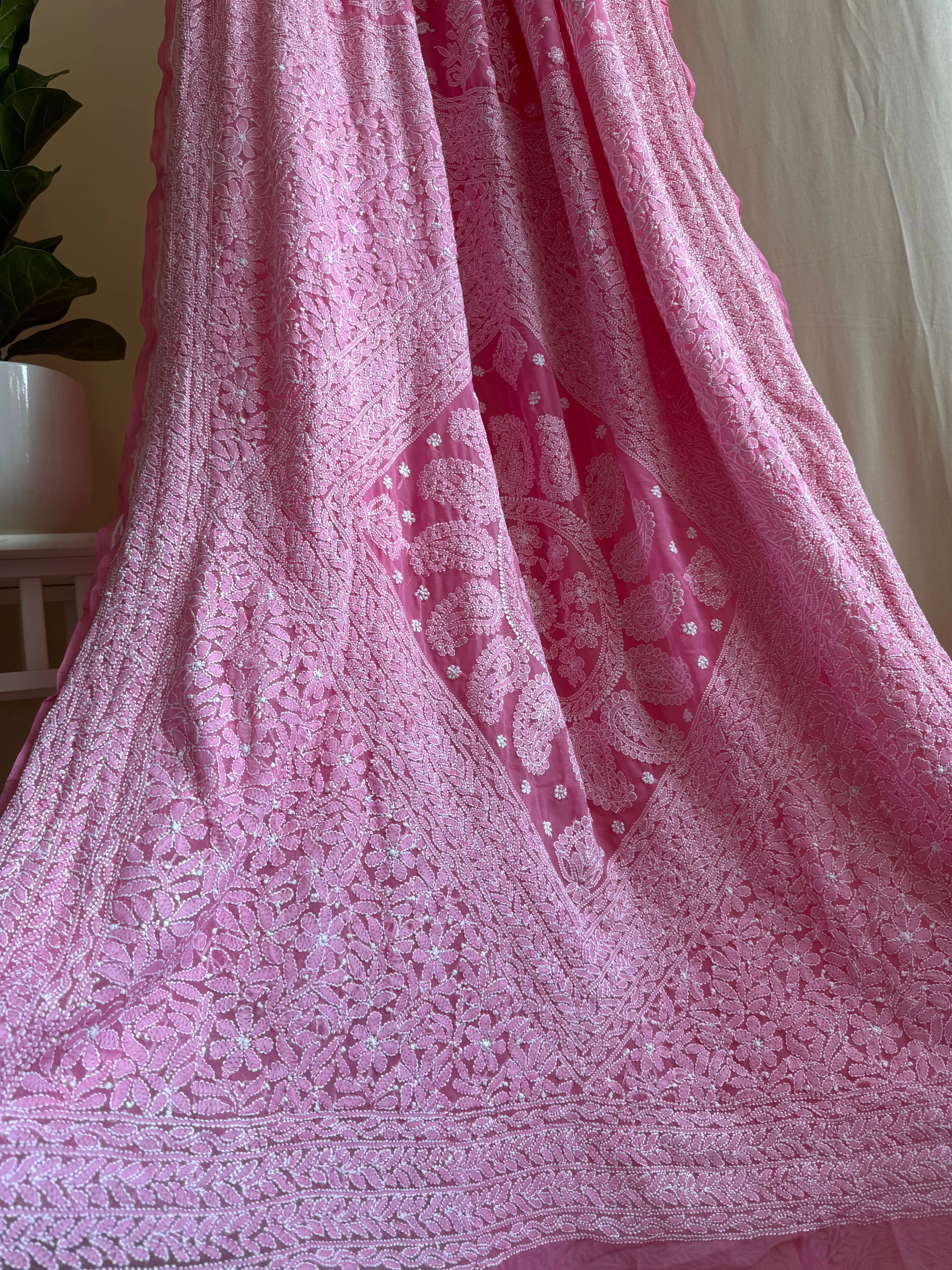 Georgette Chikankari saree in Pink ARIAA CHIKANKARI 