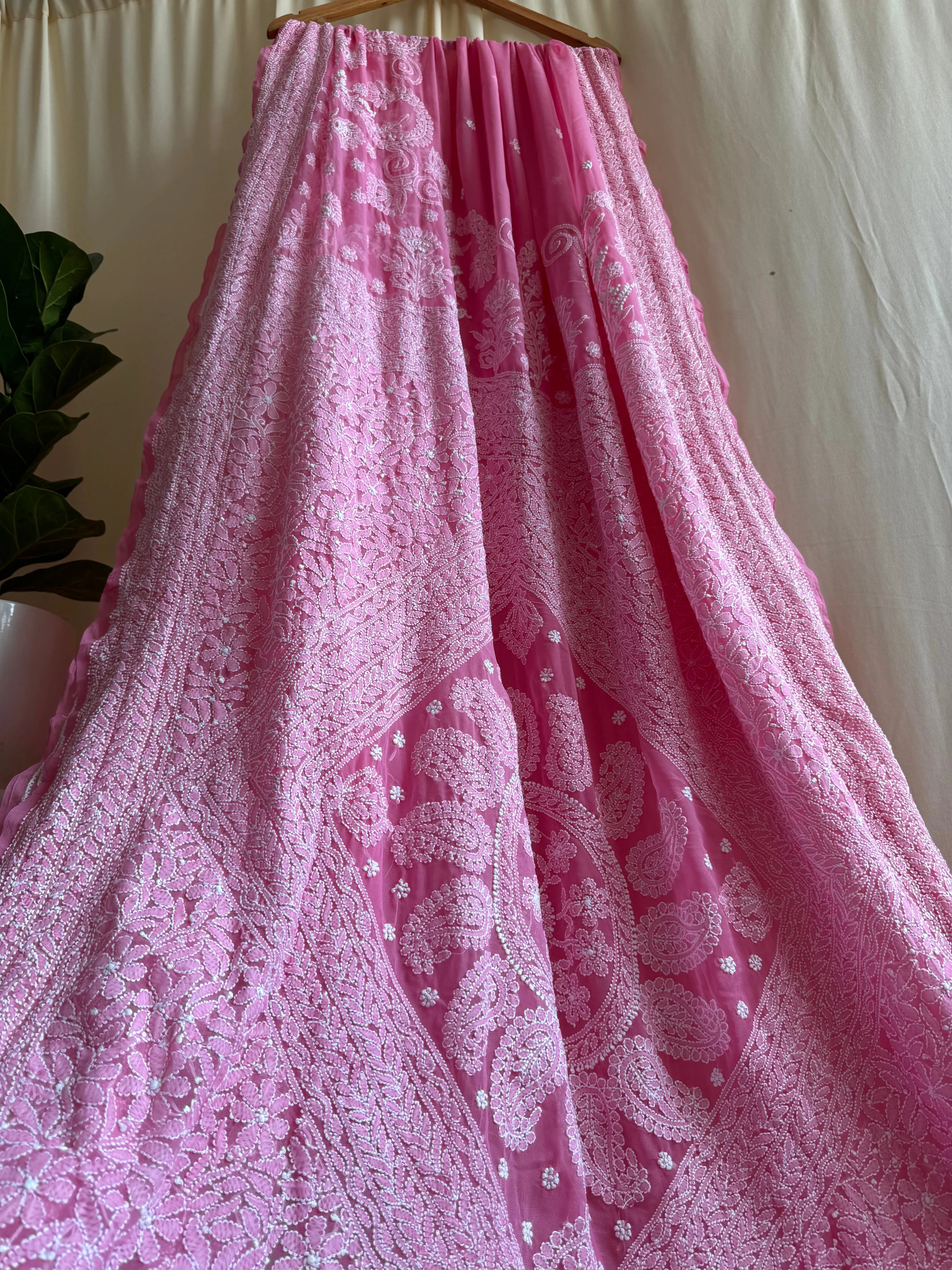 Georgette Chikankari saree in Pink ARIAA CHIKANKARI 