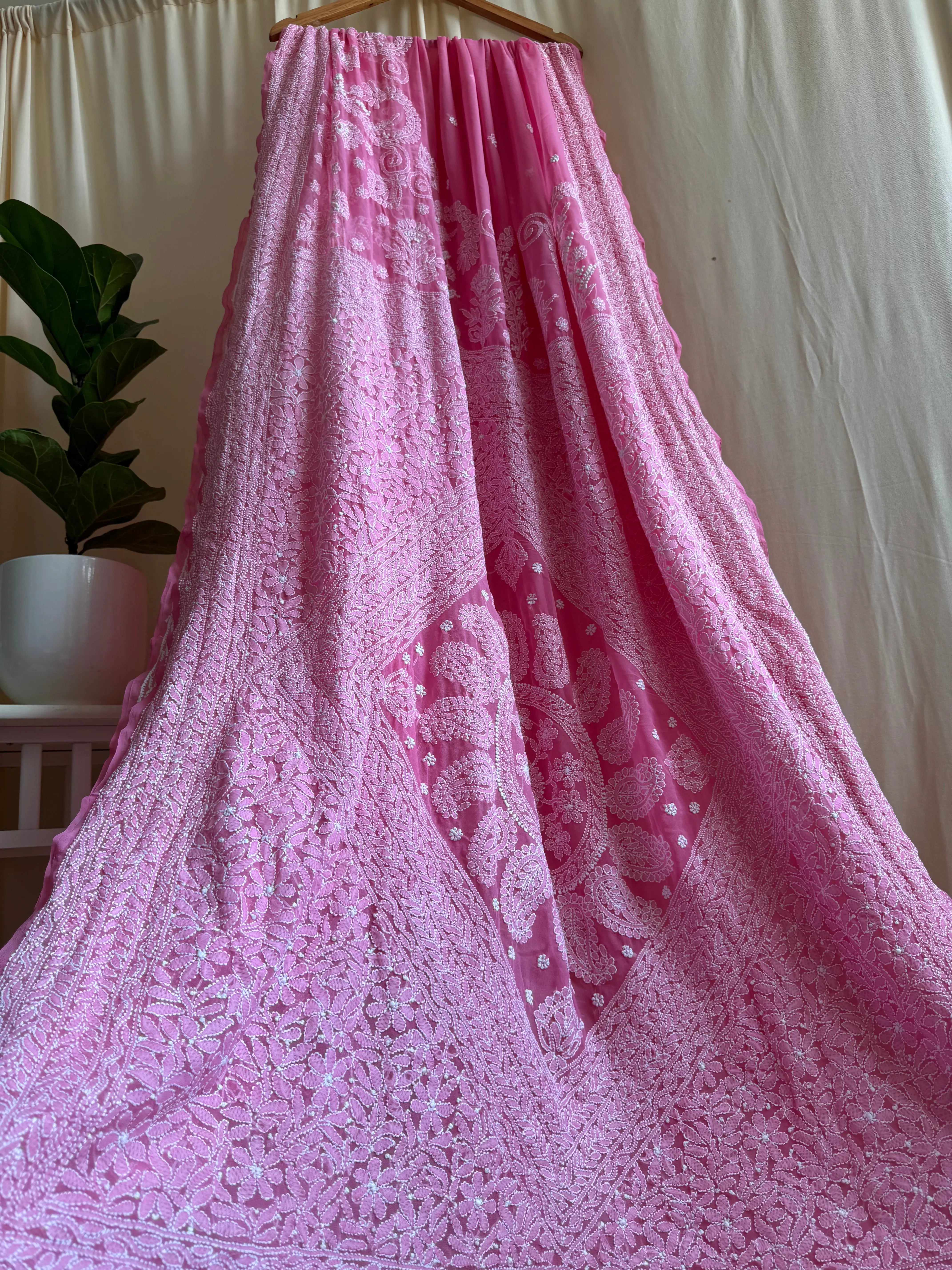 Georgette Chikankari saree in Pink ARIAA CHIKANKARI 