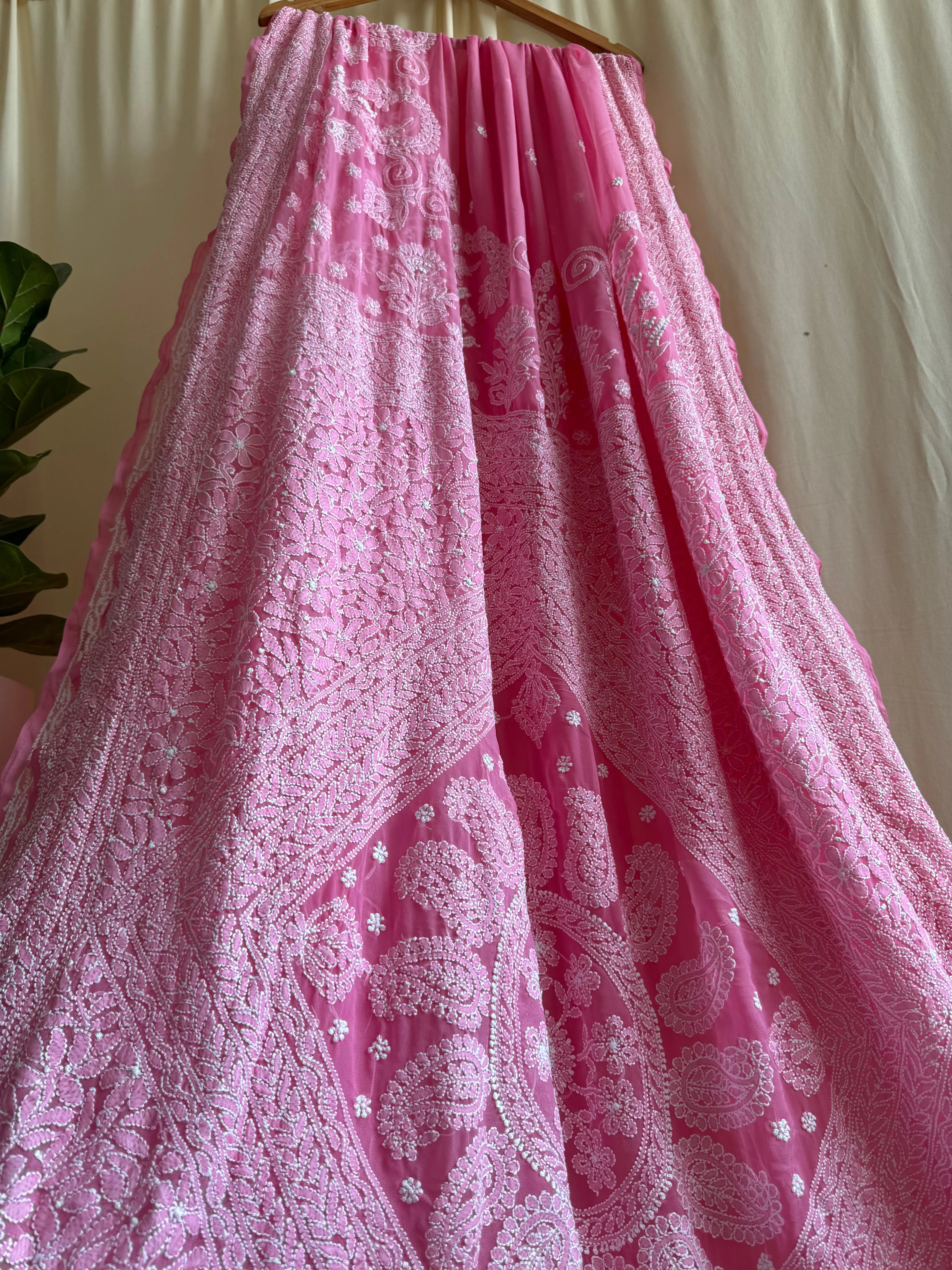 Georgette Chikankari saree in Pink ARIAA CHIKANKARI 