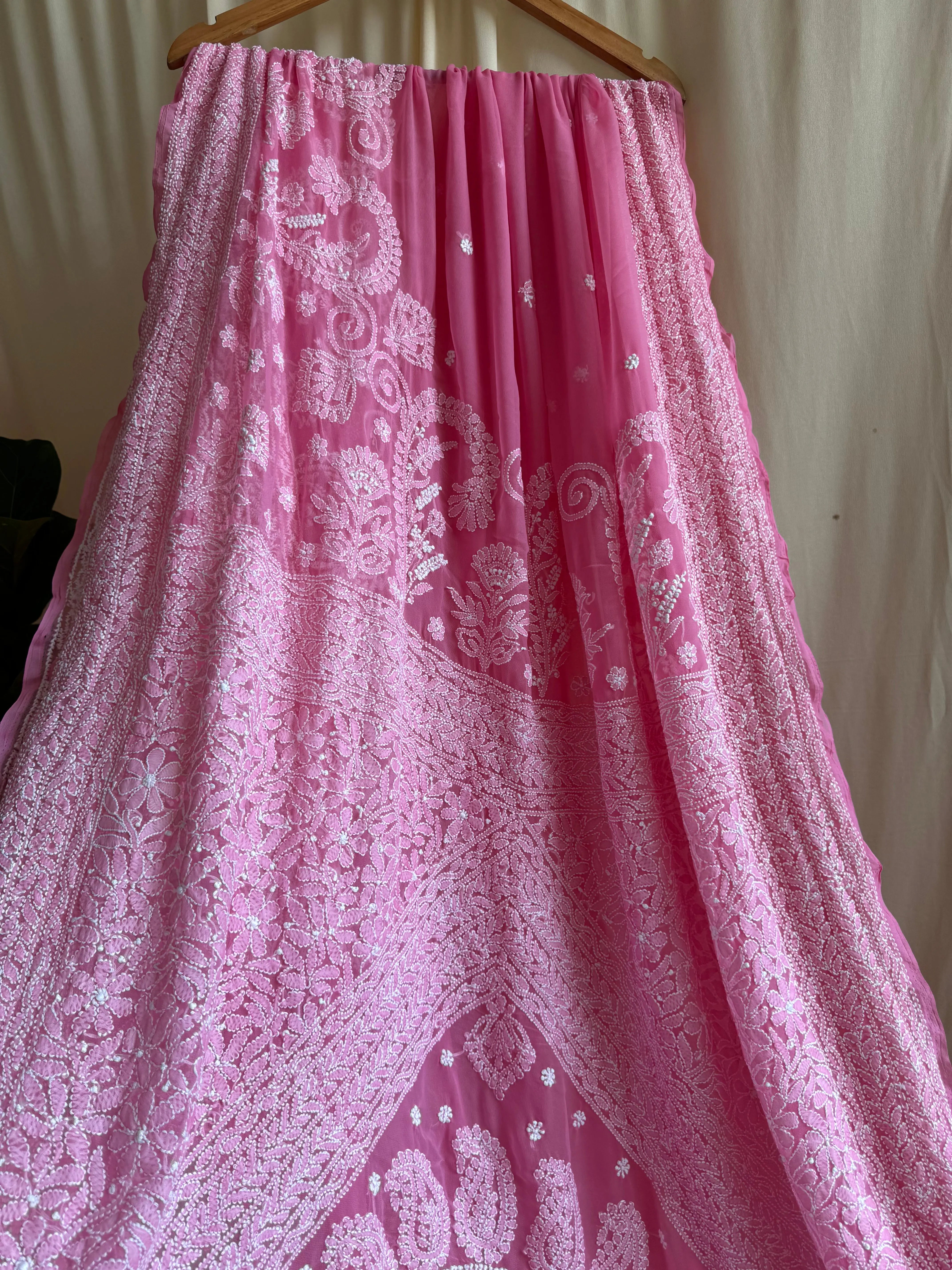 Georgette Chikankari saree in Pink ARIAA CHIKANKARI 