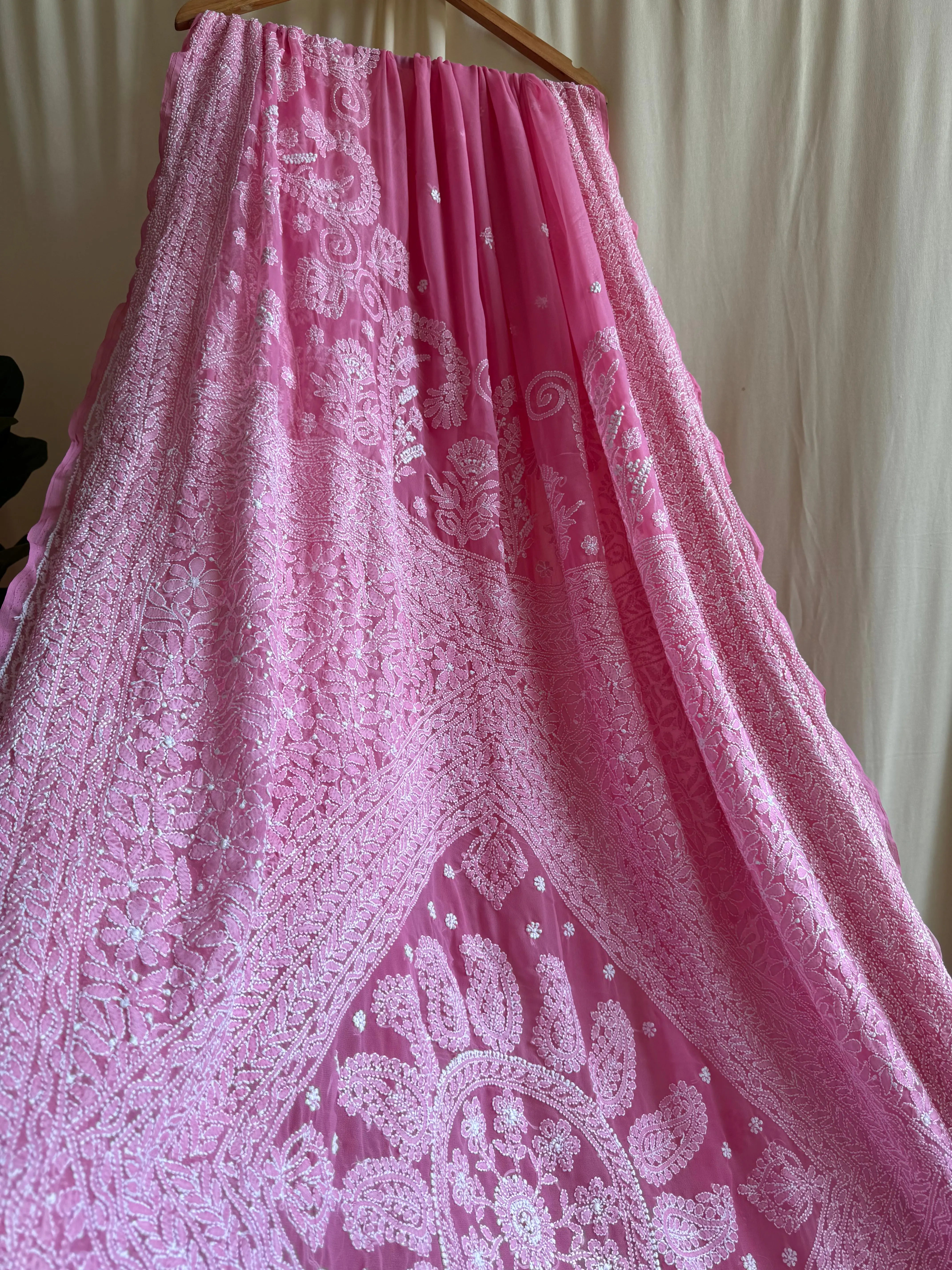 Georgette Chikankari saree in Pink ARIAA CHIKANKARI 