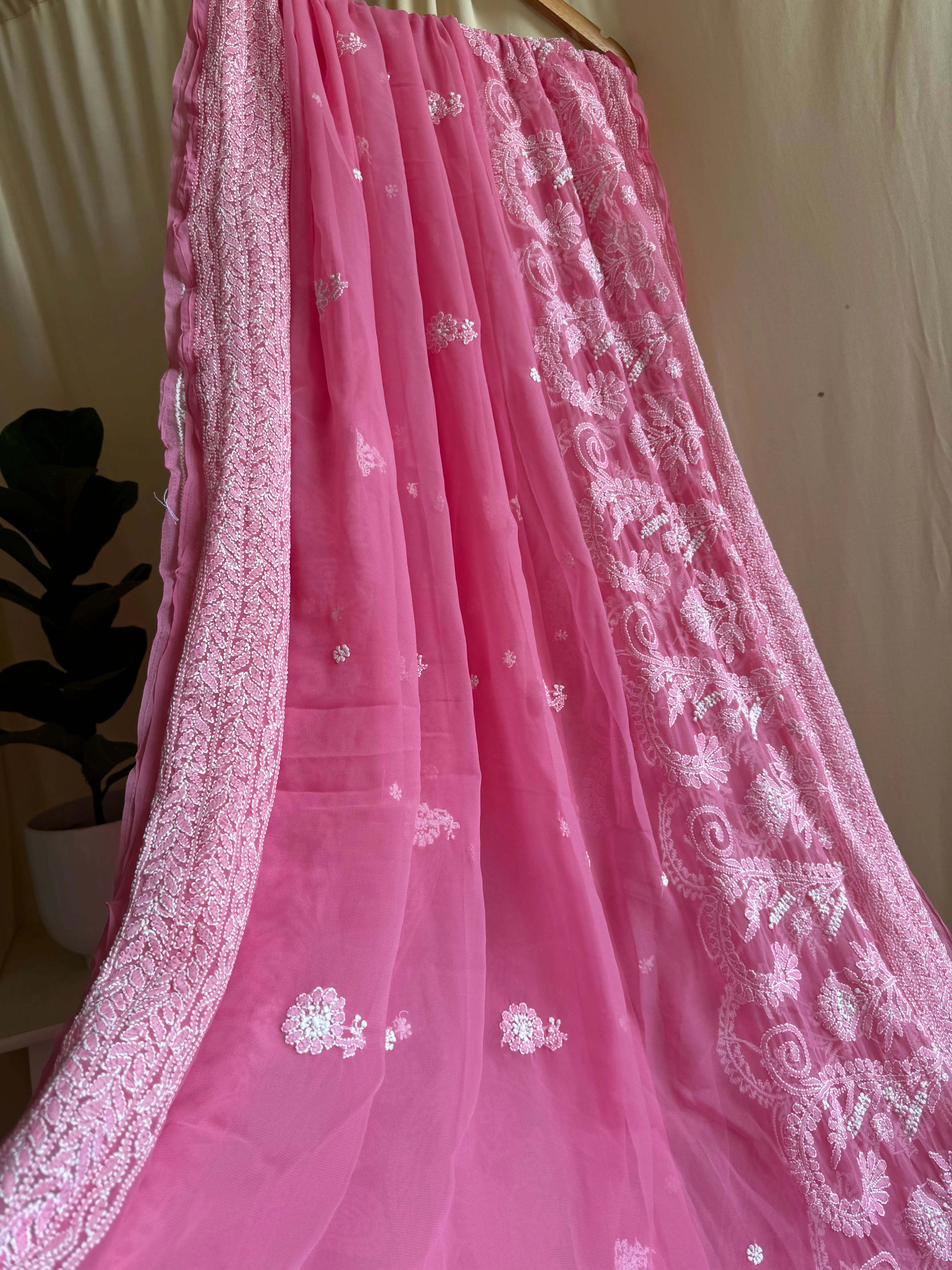 Georgette Chikankari saree in Pink ARIAA CHIKANKARI 