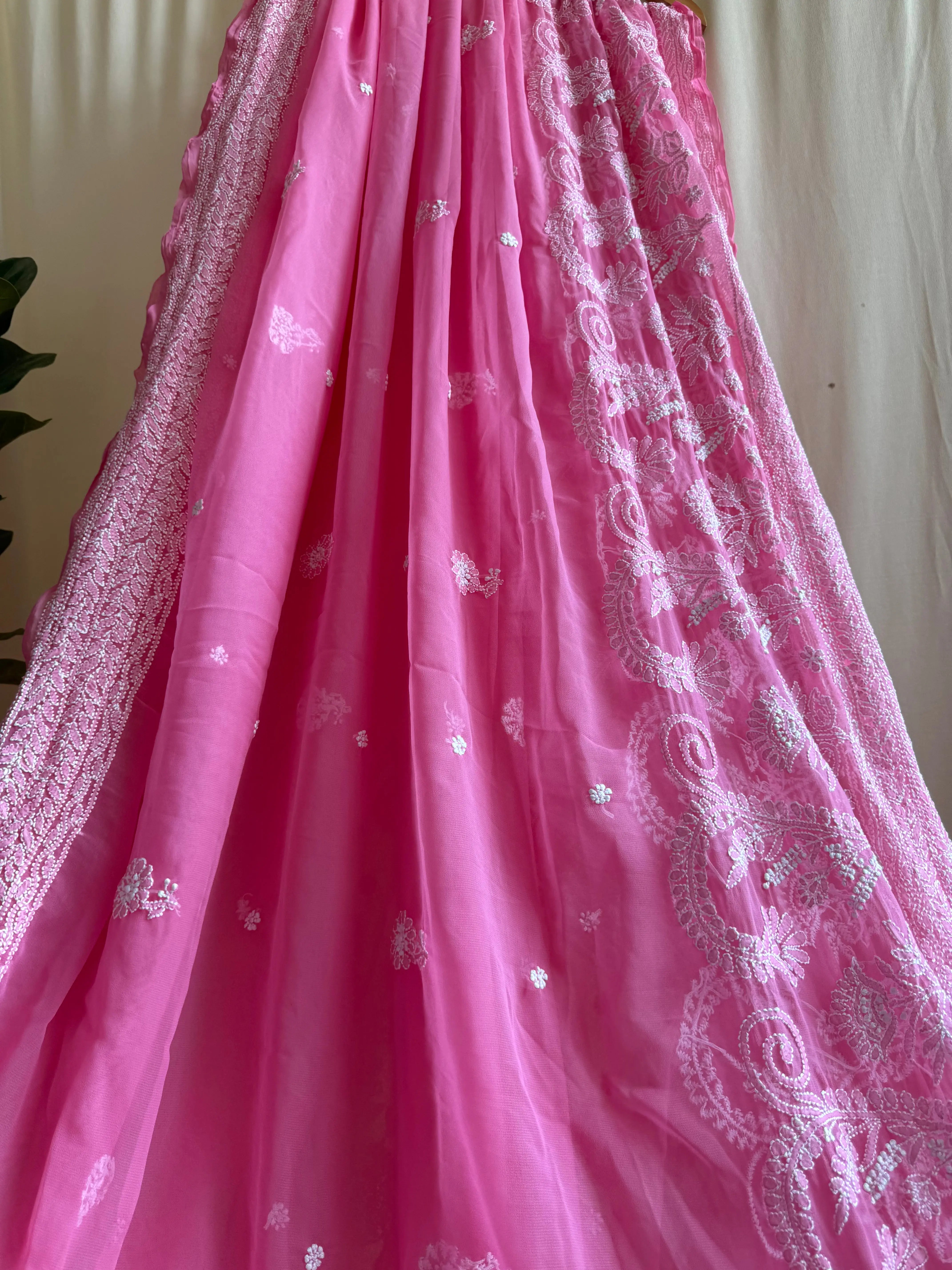 Georgette Chikankari saree in Pink ARIAA CHIKANKARI 