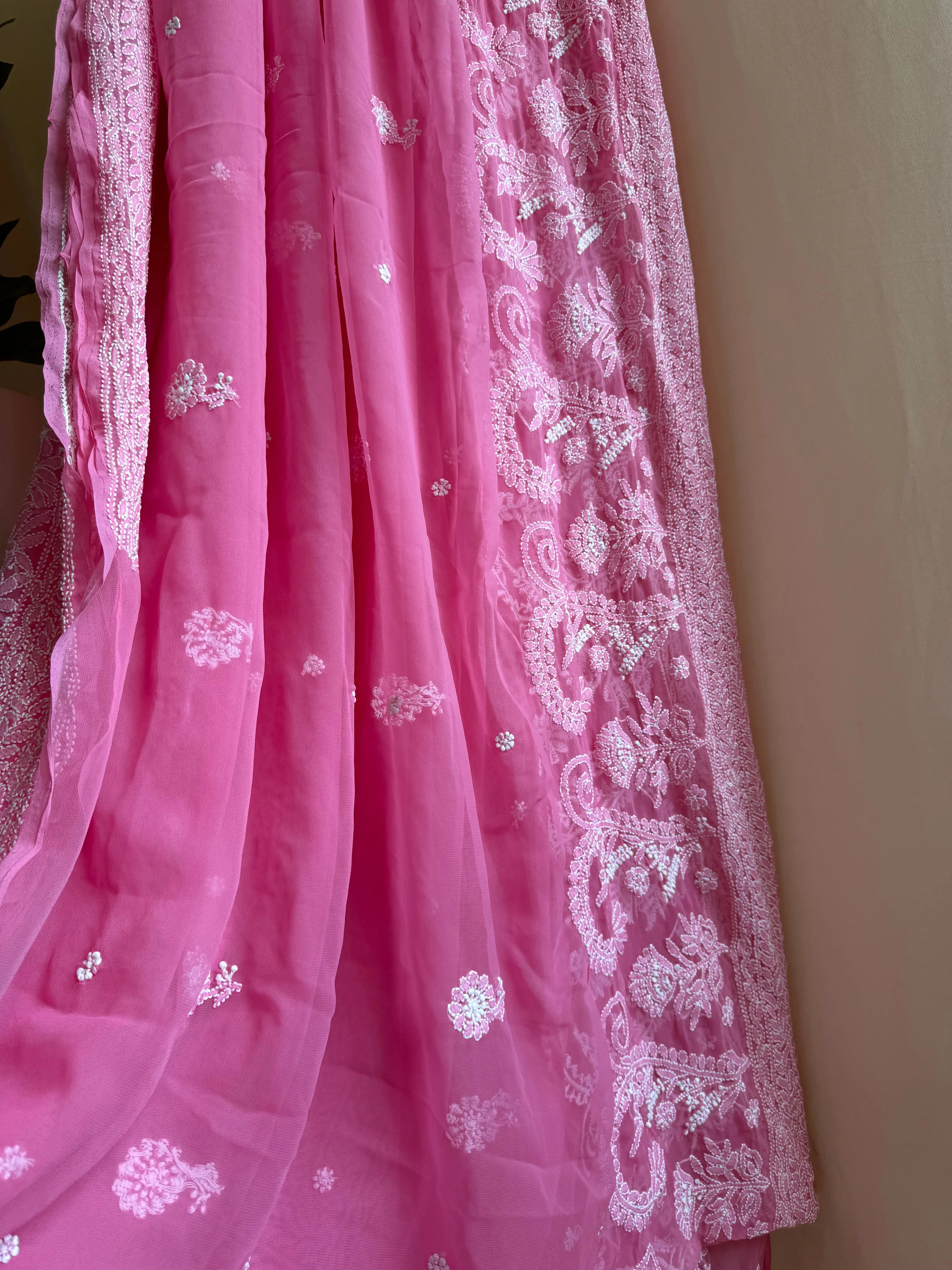 Georgette Chikankari saree in Pink ARIAA CHIKANKARI 