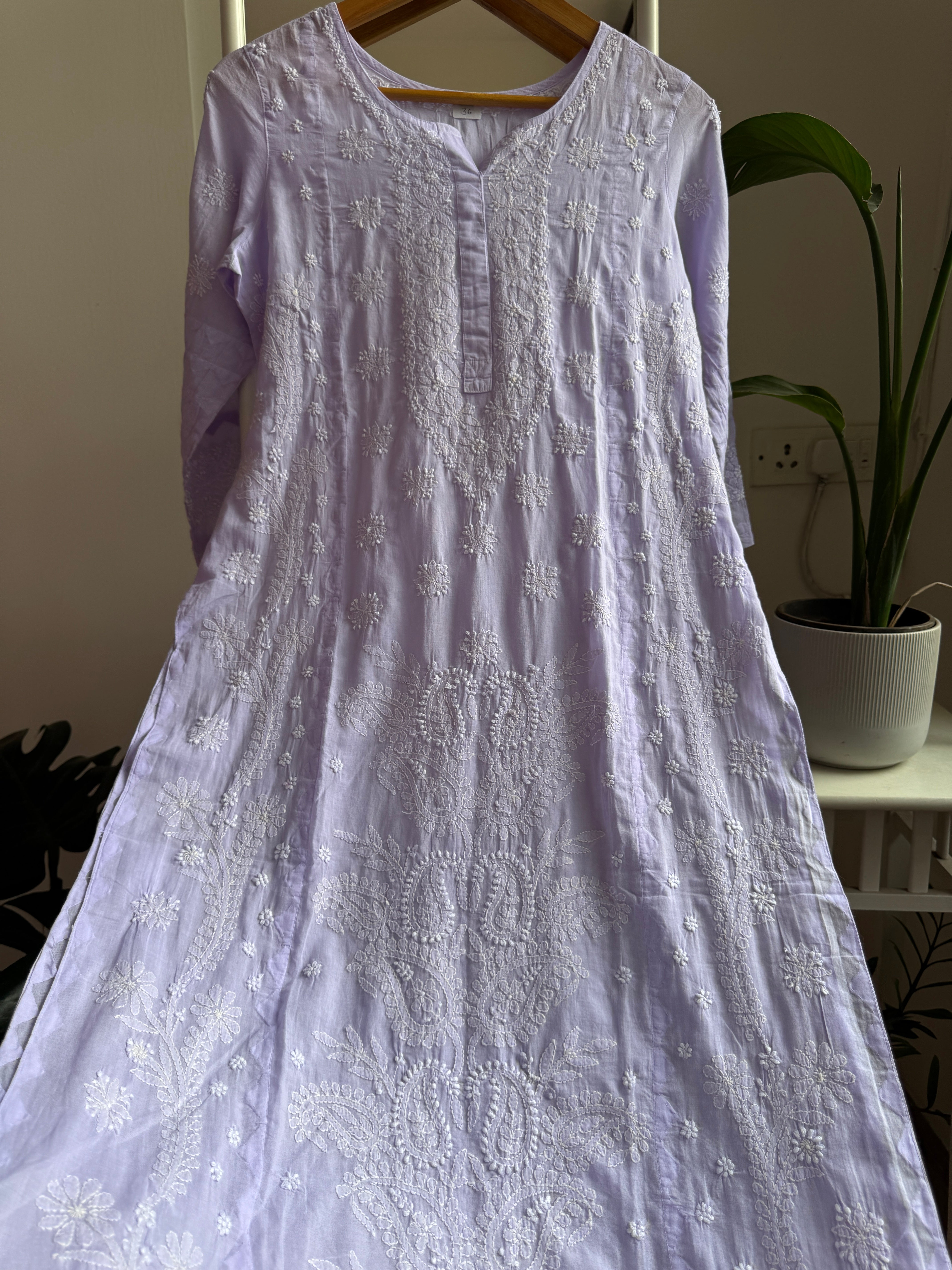 Mul Cotton Chikankari Kurti - Lilac