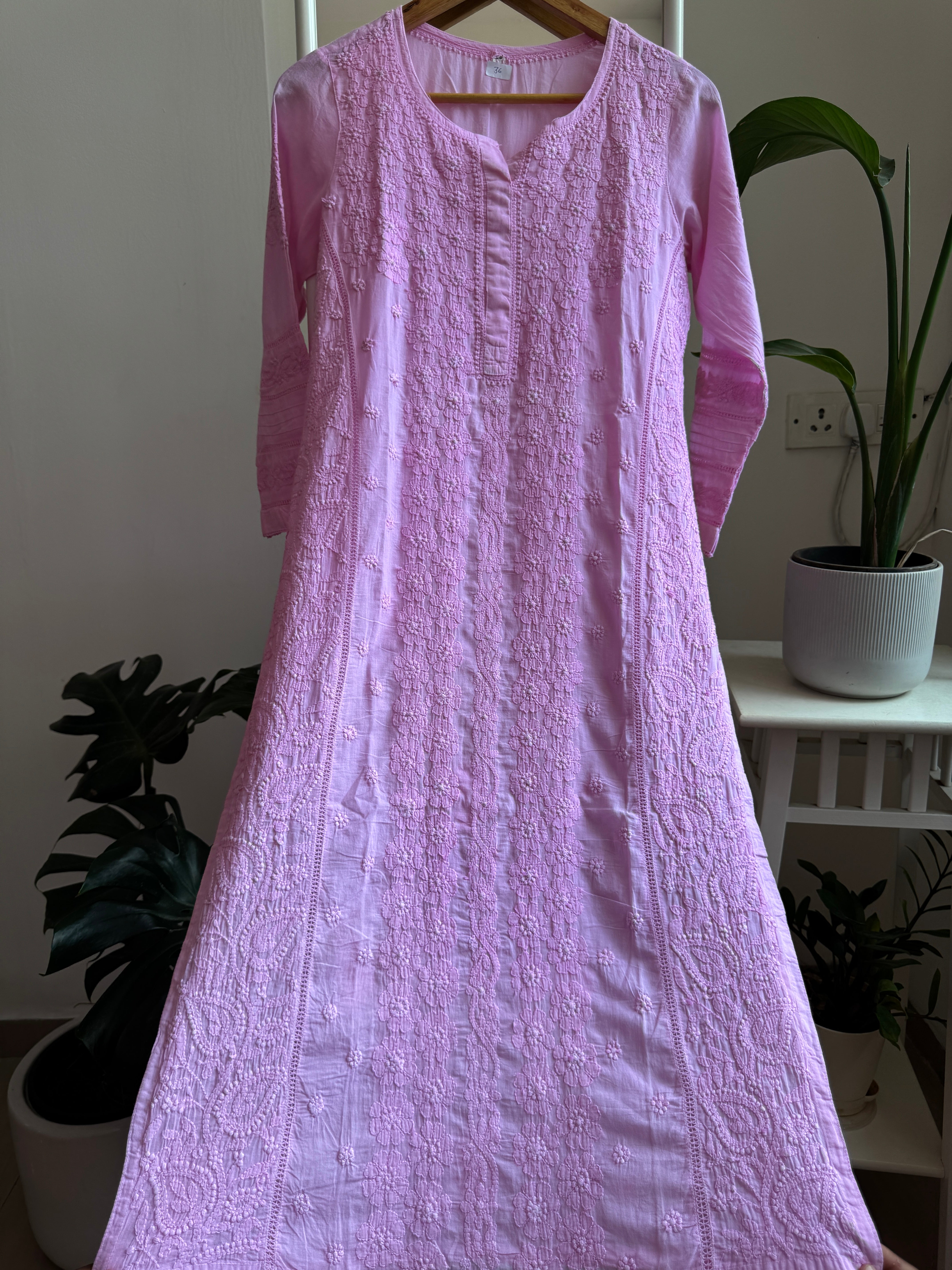 Mul Cotton Pink Chikankari Kurti