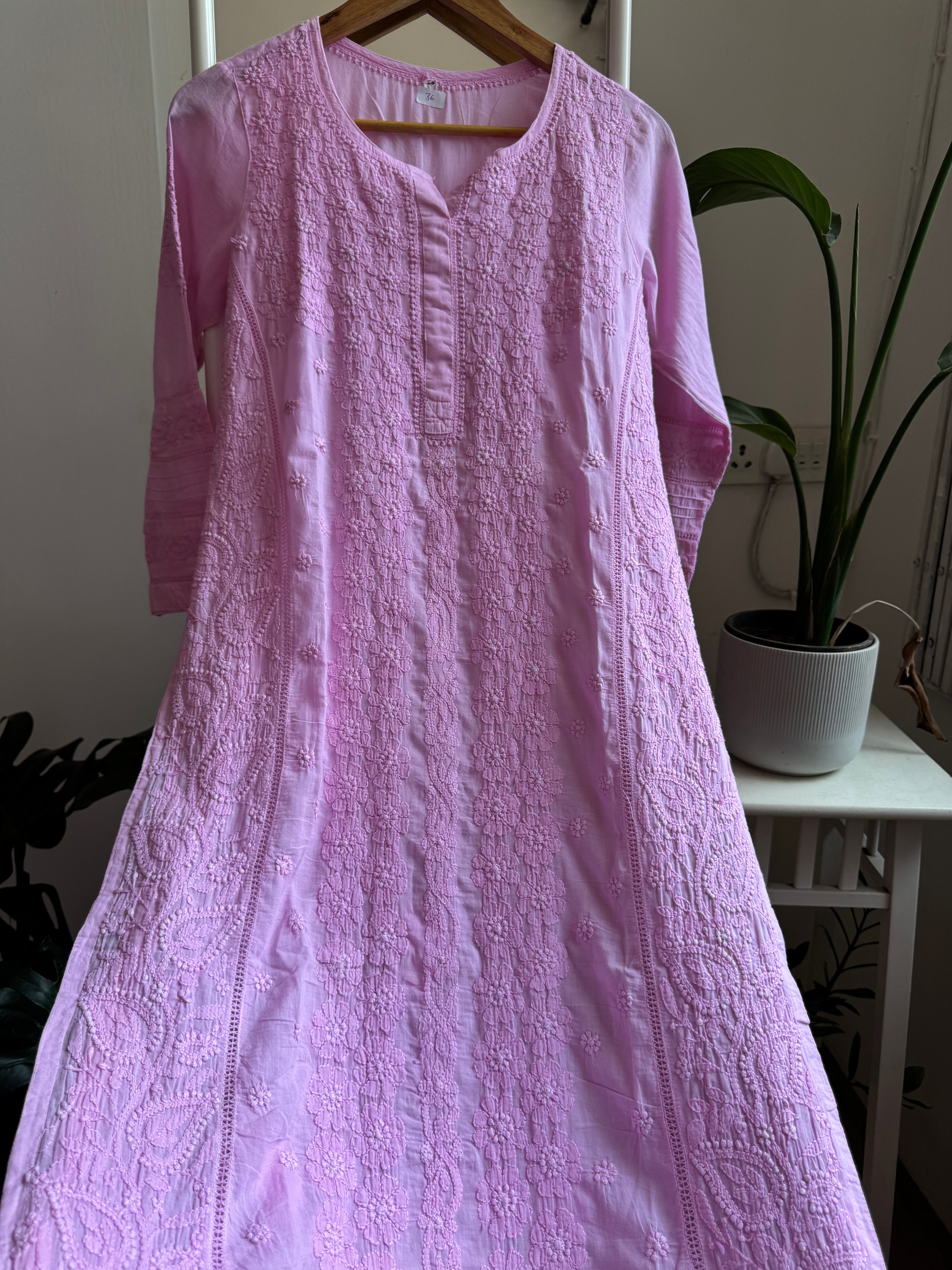 Mul Cotton Pink Chikankari Kurti