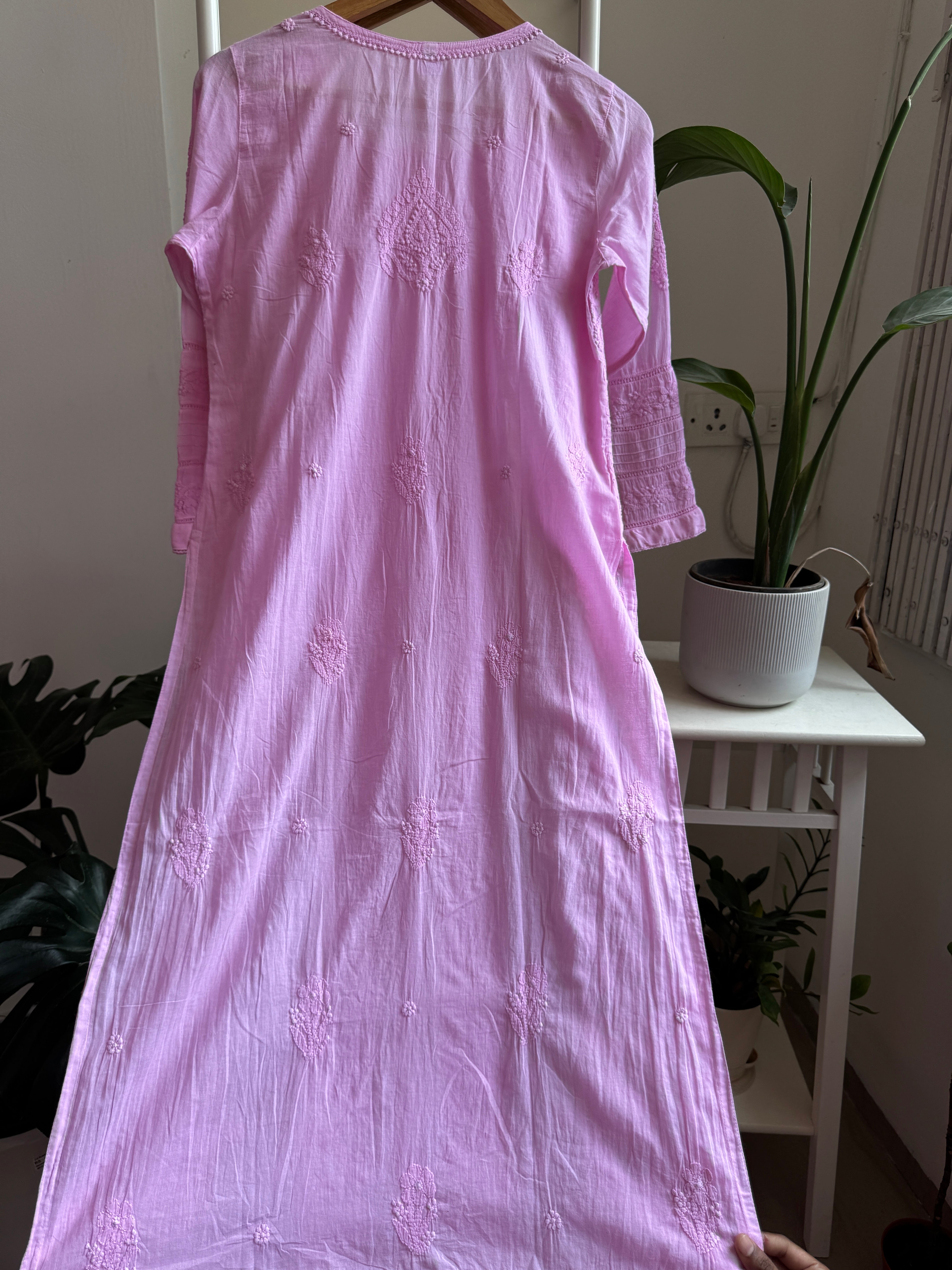 Mul Cotton Pink Chikankari Kurti ARIAA CHIKANKARI 