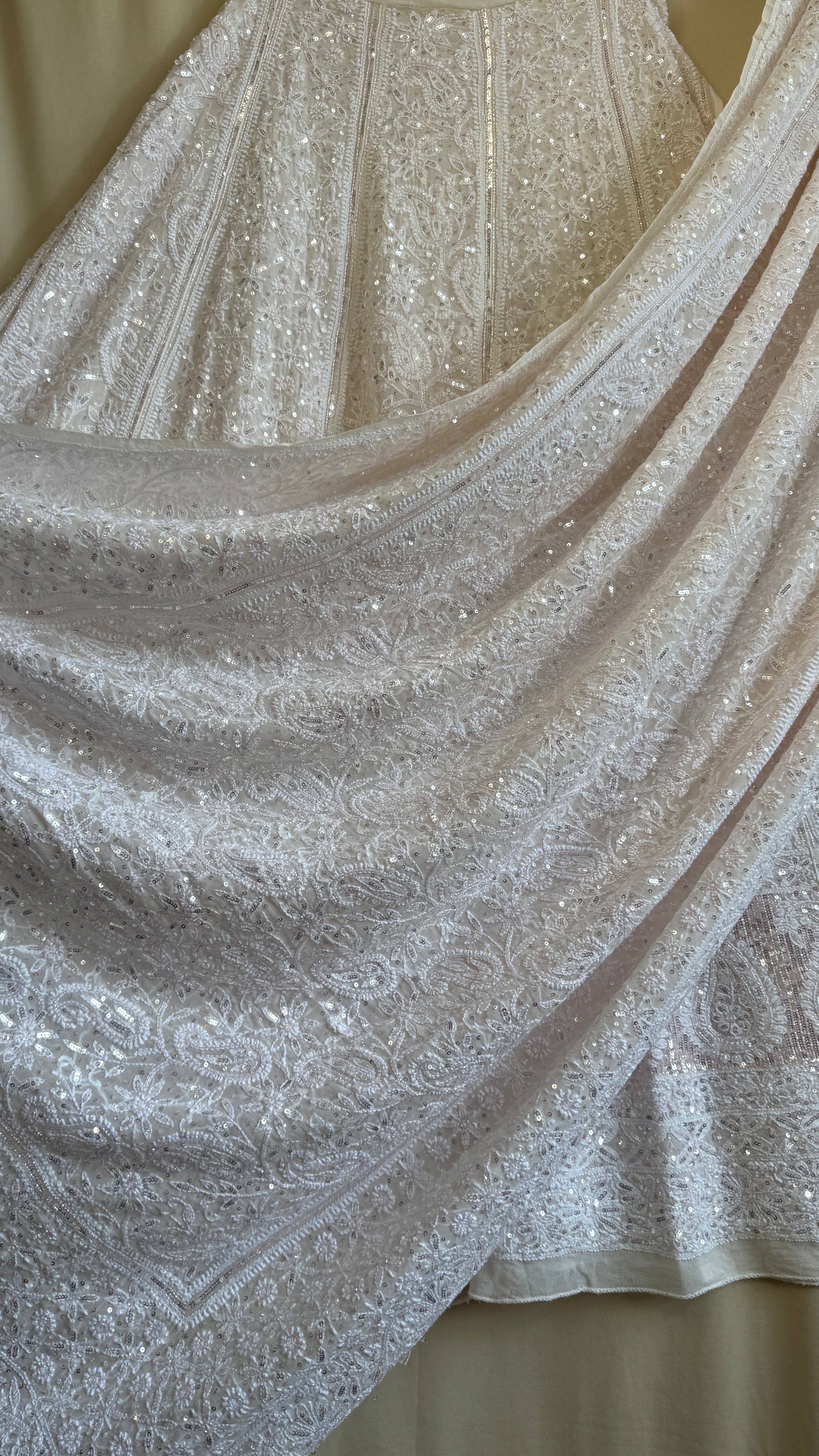 ROOH Bridal Pure Georgette Chikankari Lehenga with Sequins & cutdana Handwork