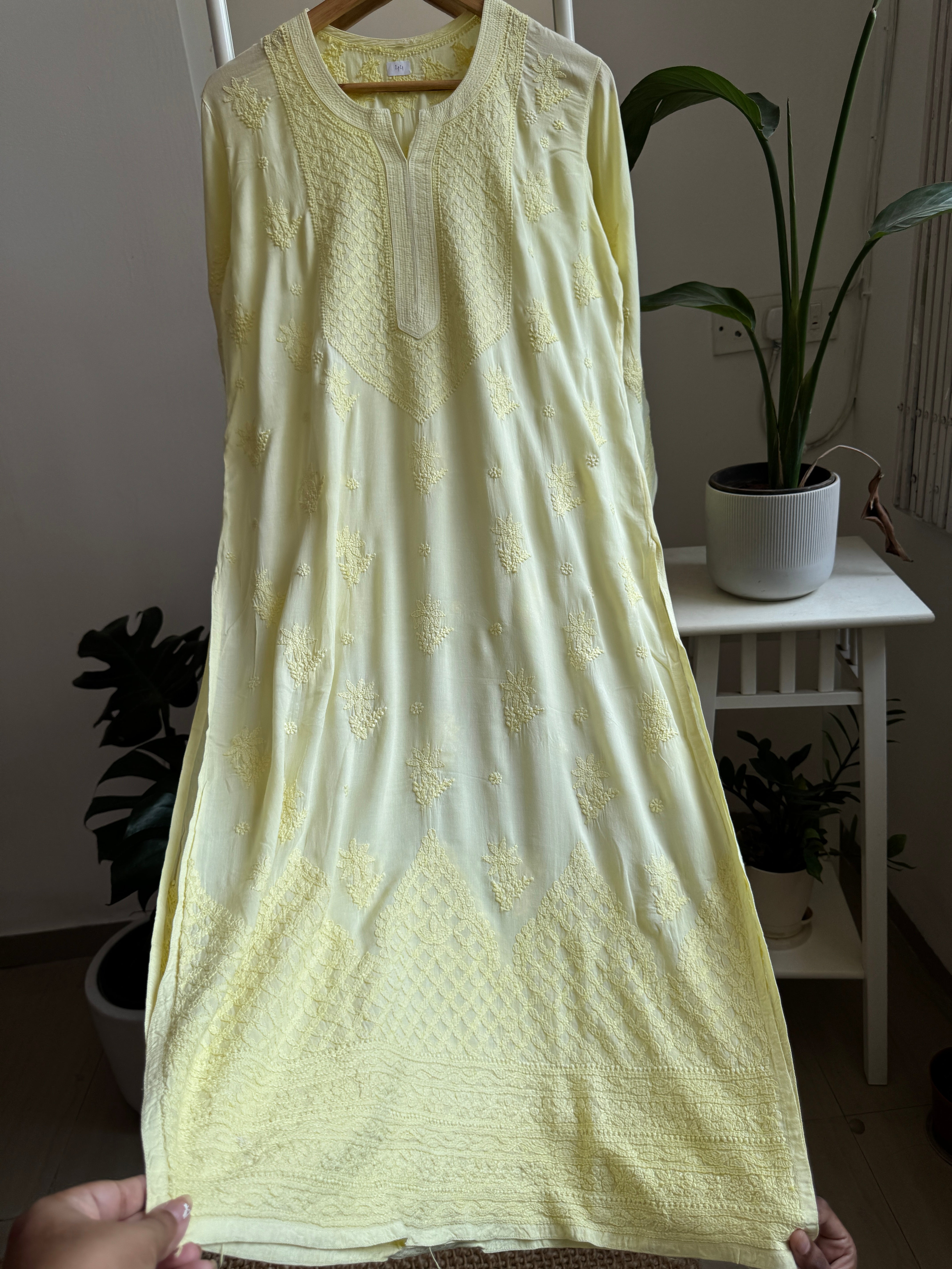Premium Modal Chikankari Cotton Kurti - Lemon Yellow-Noor Collection ARIAA CHIKANKARI 