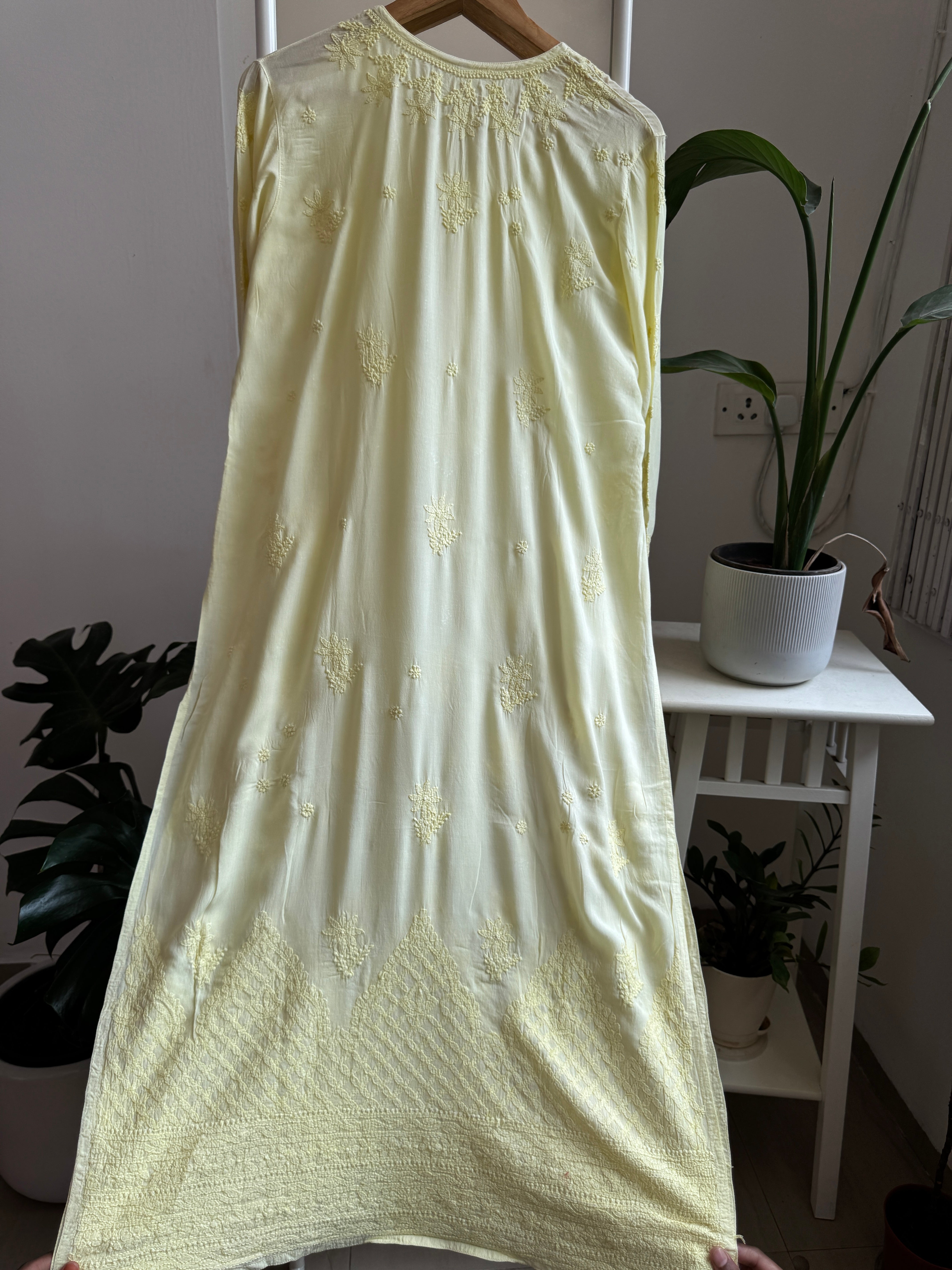 Premium Modal Chikankari Cotton Kurti - Lemon Yellow-Noor Collection ARIAA CHIKANKARI 