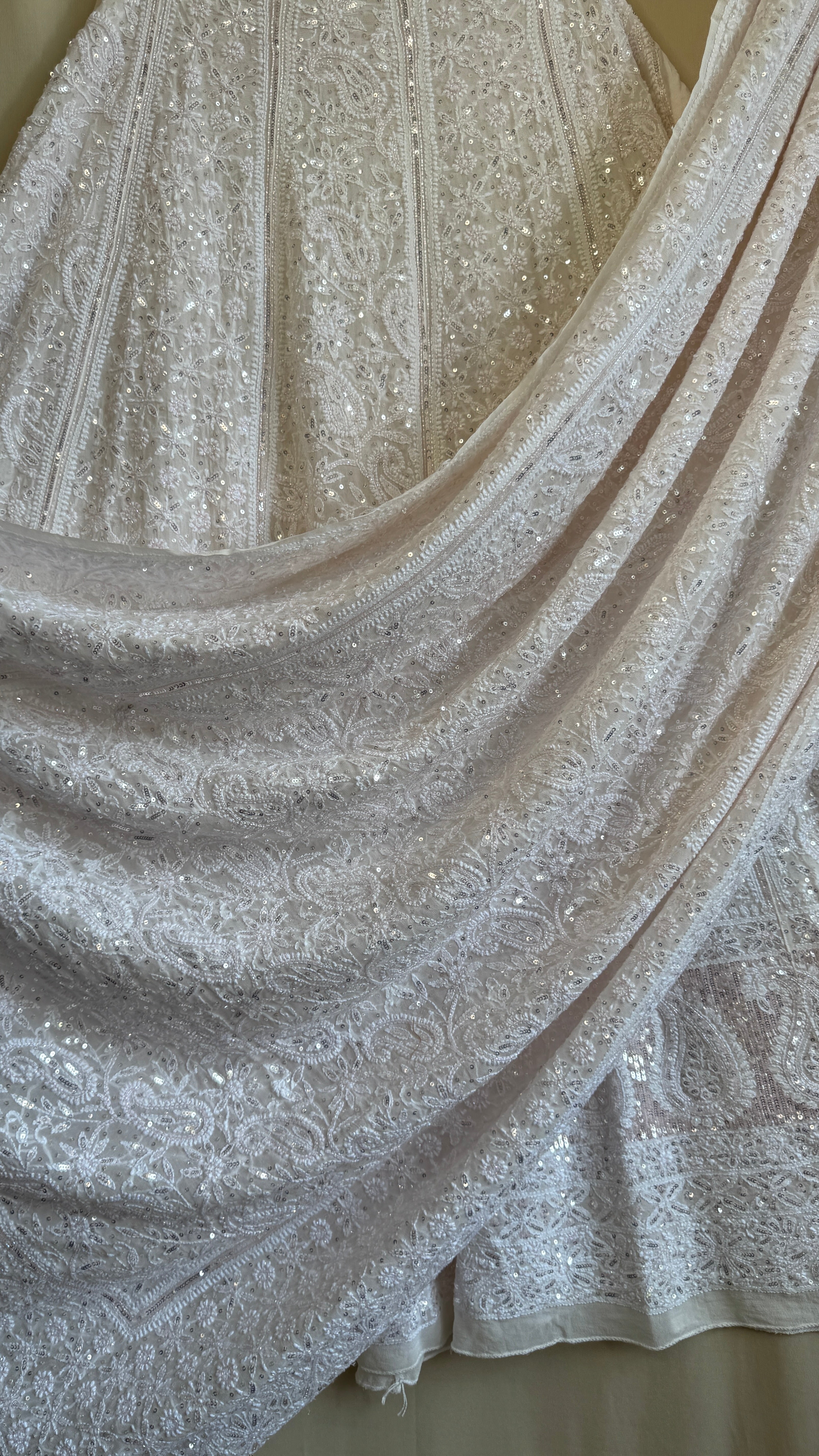 ROOH Bridal Pure Georgette Chikankari Lehenga with Sequins & cutdana Handwork