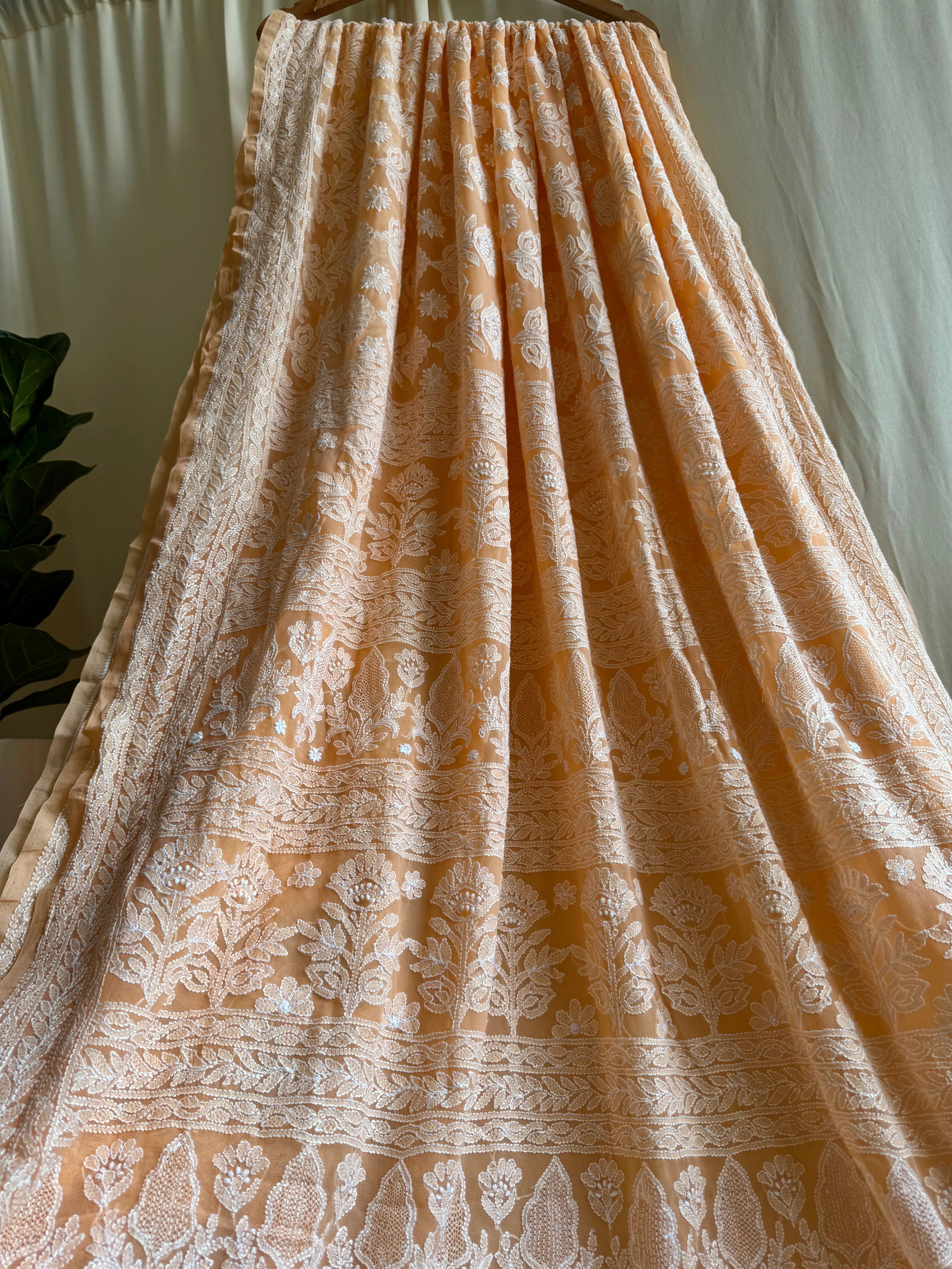 Georgette Chikankari saree in Sunset Orange ARIAA CHIKANKARI 