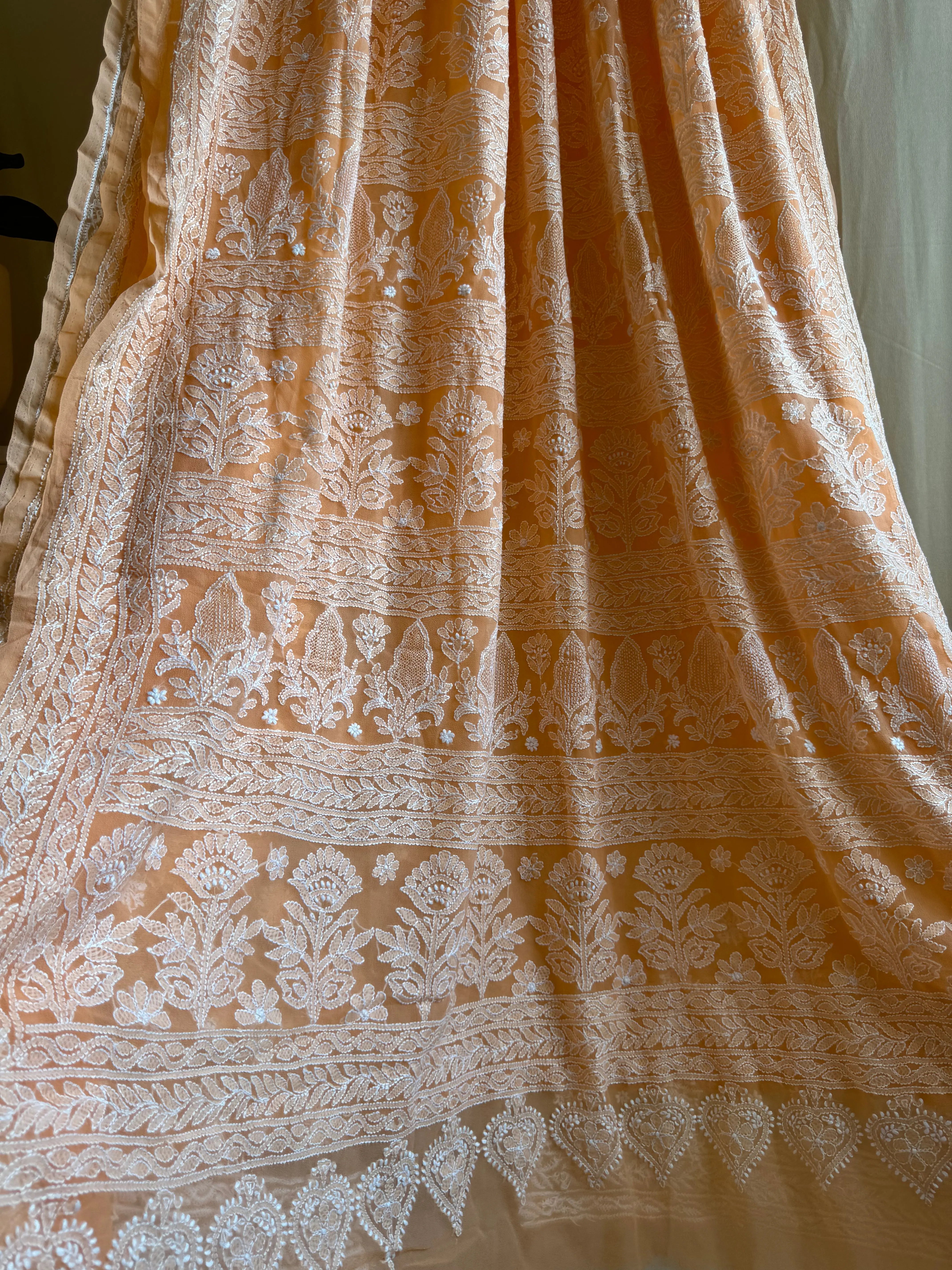 Georgette Chikankari saree in Sunset Orange ARIAA CHIKANKARI 