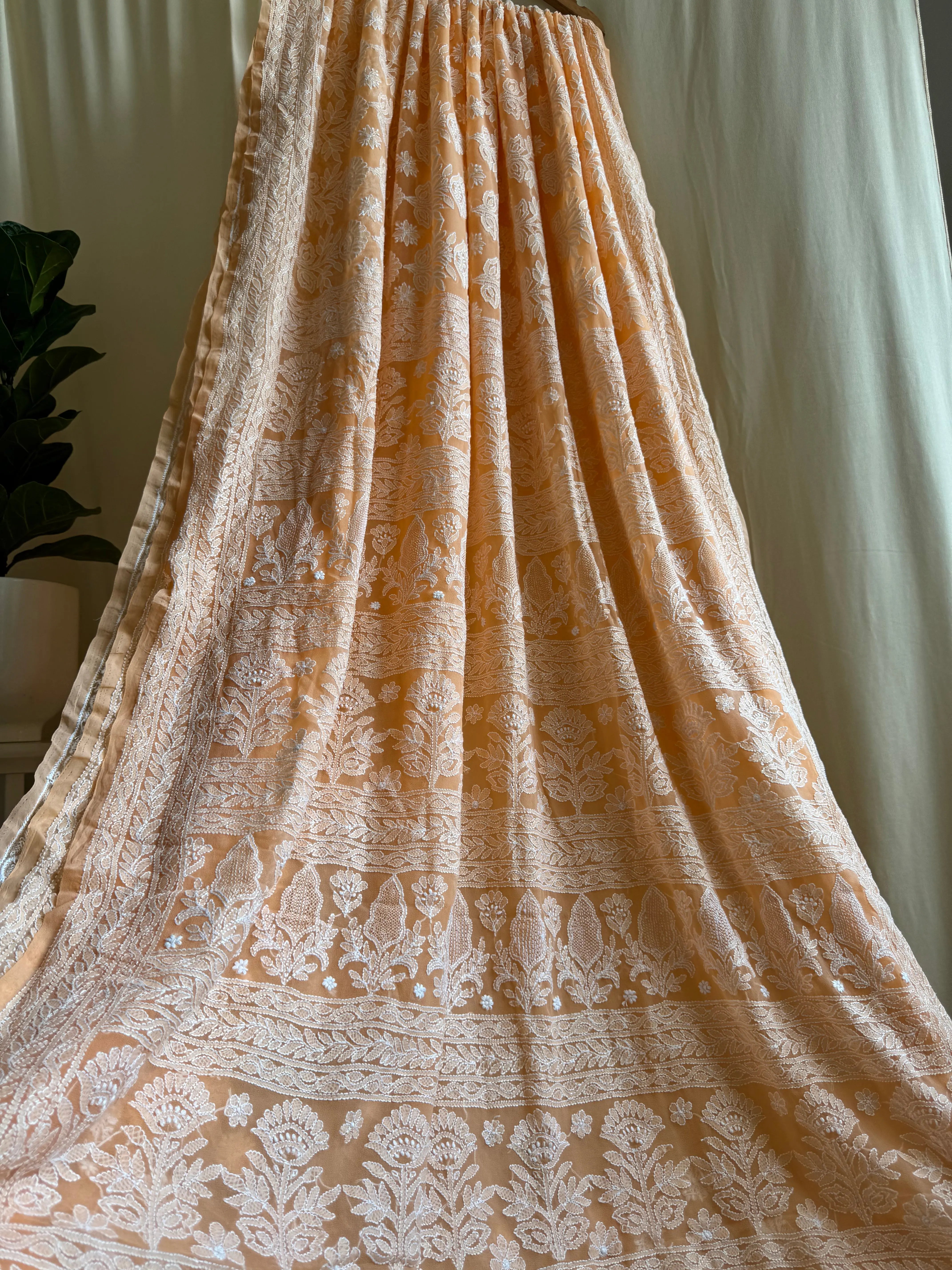 Georgette Chikankari saree in Sunset Orange ARIAA CHIKANKARI 