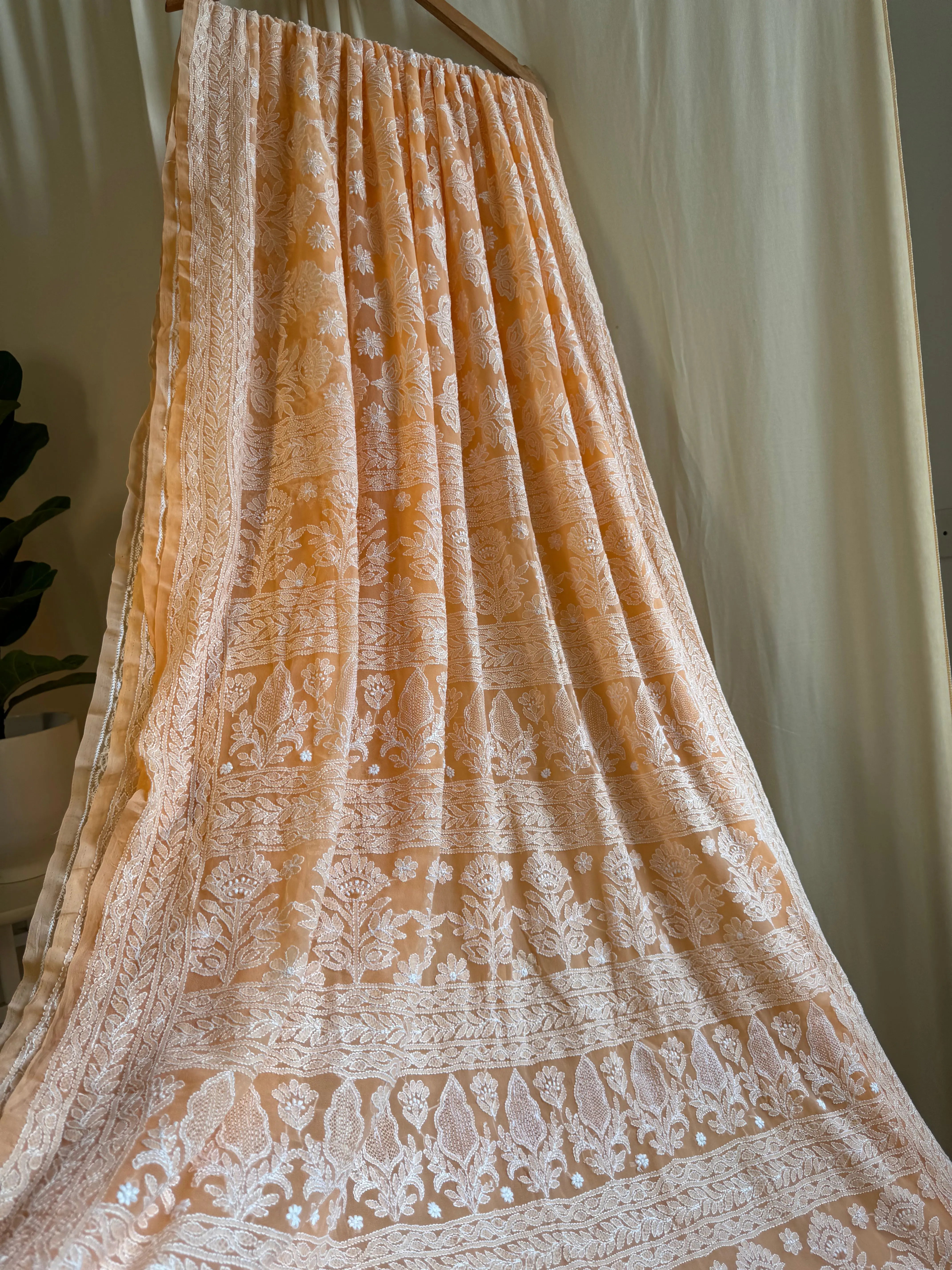 Georgette Chikankari saree in Sunset Orange ARIAA CHIKANKARI 