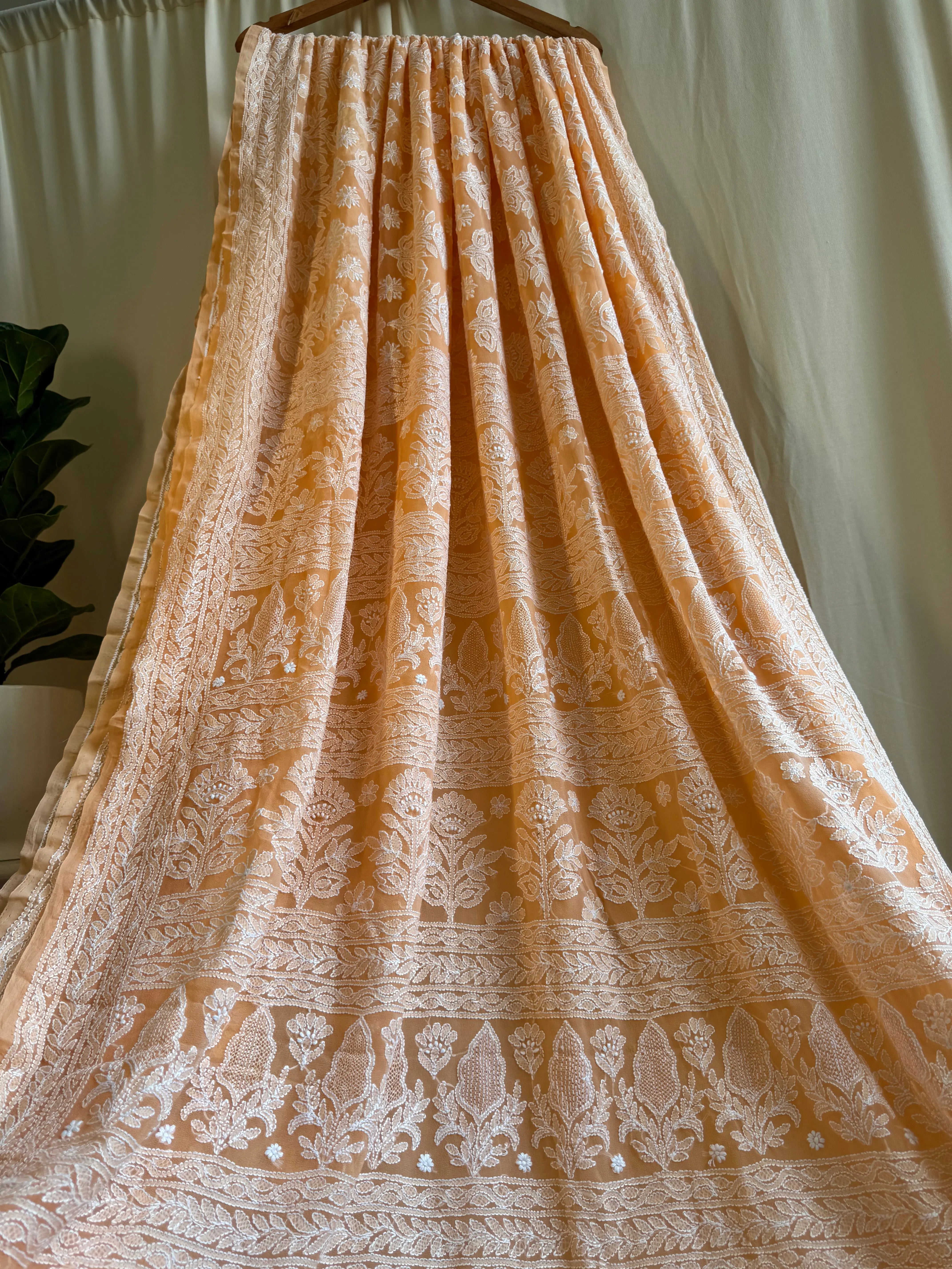 Georgette Chikankari saree in Sunset Orange ARIAA CHIKANKARI 