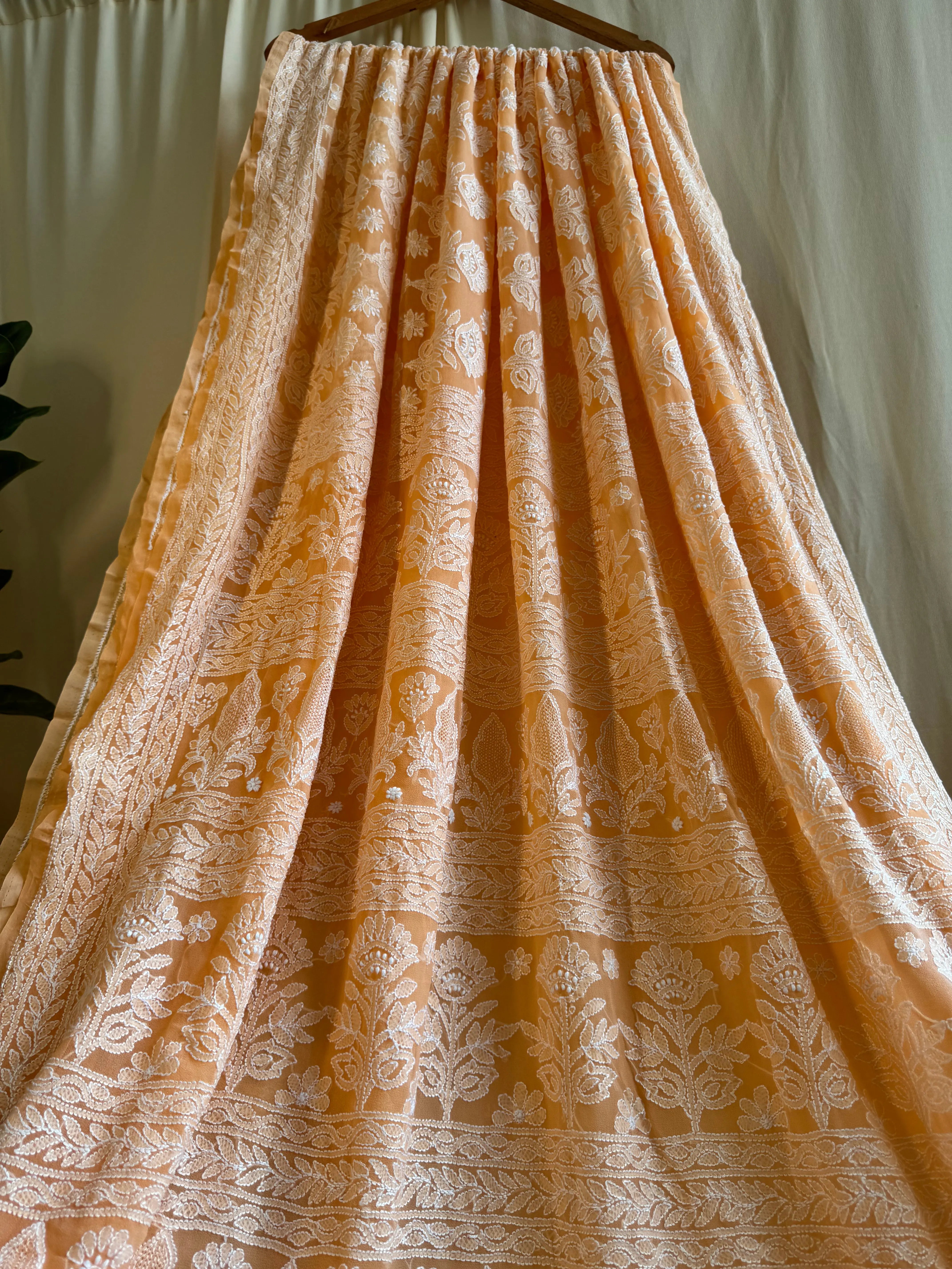 Georgette Chikankari saree in Sunset Orange ARIAA CHIKANKARI 