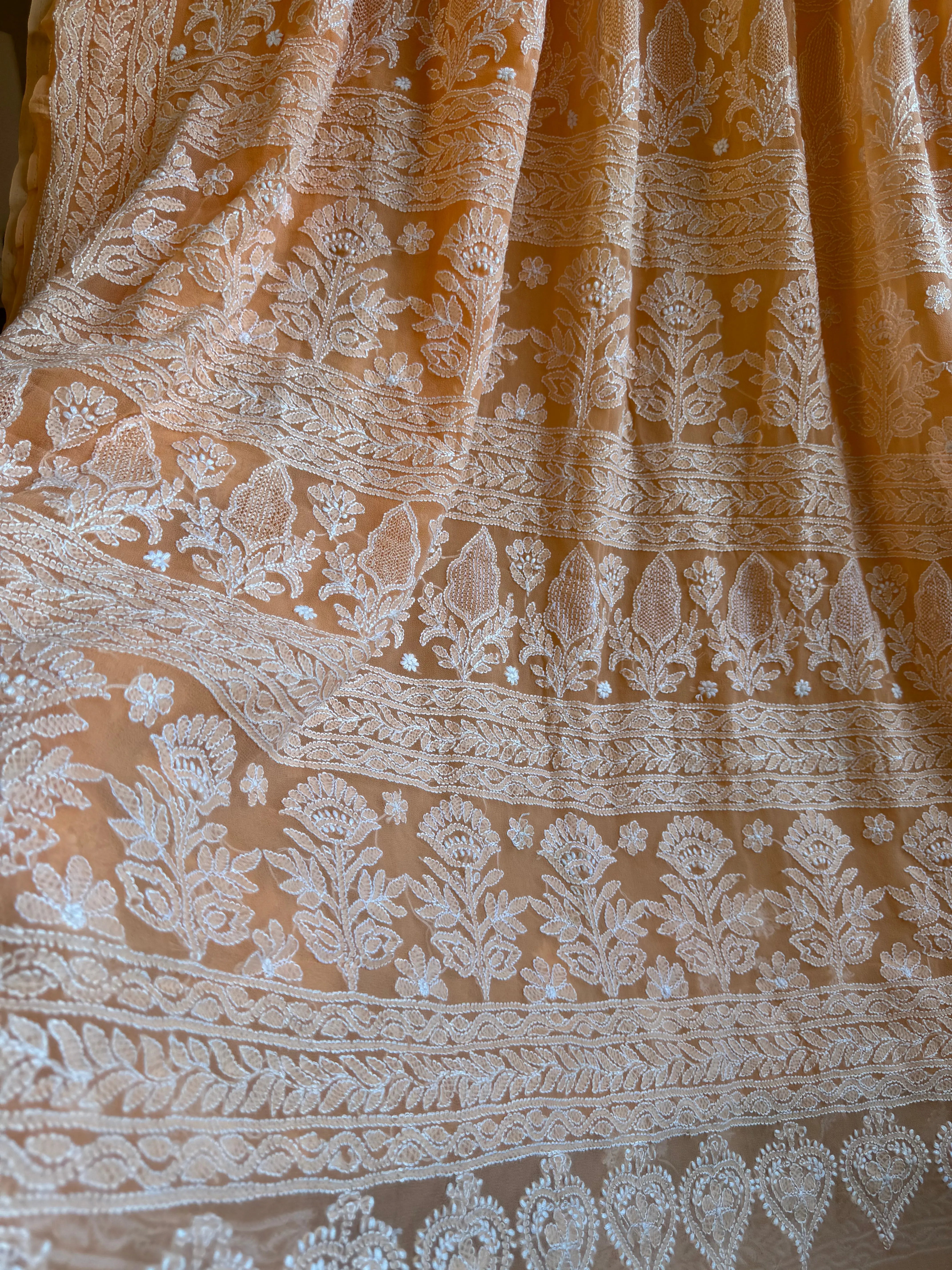 Georgette Chikankari saree in Sunset Orange ARIAA CHIKANKARI 