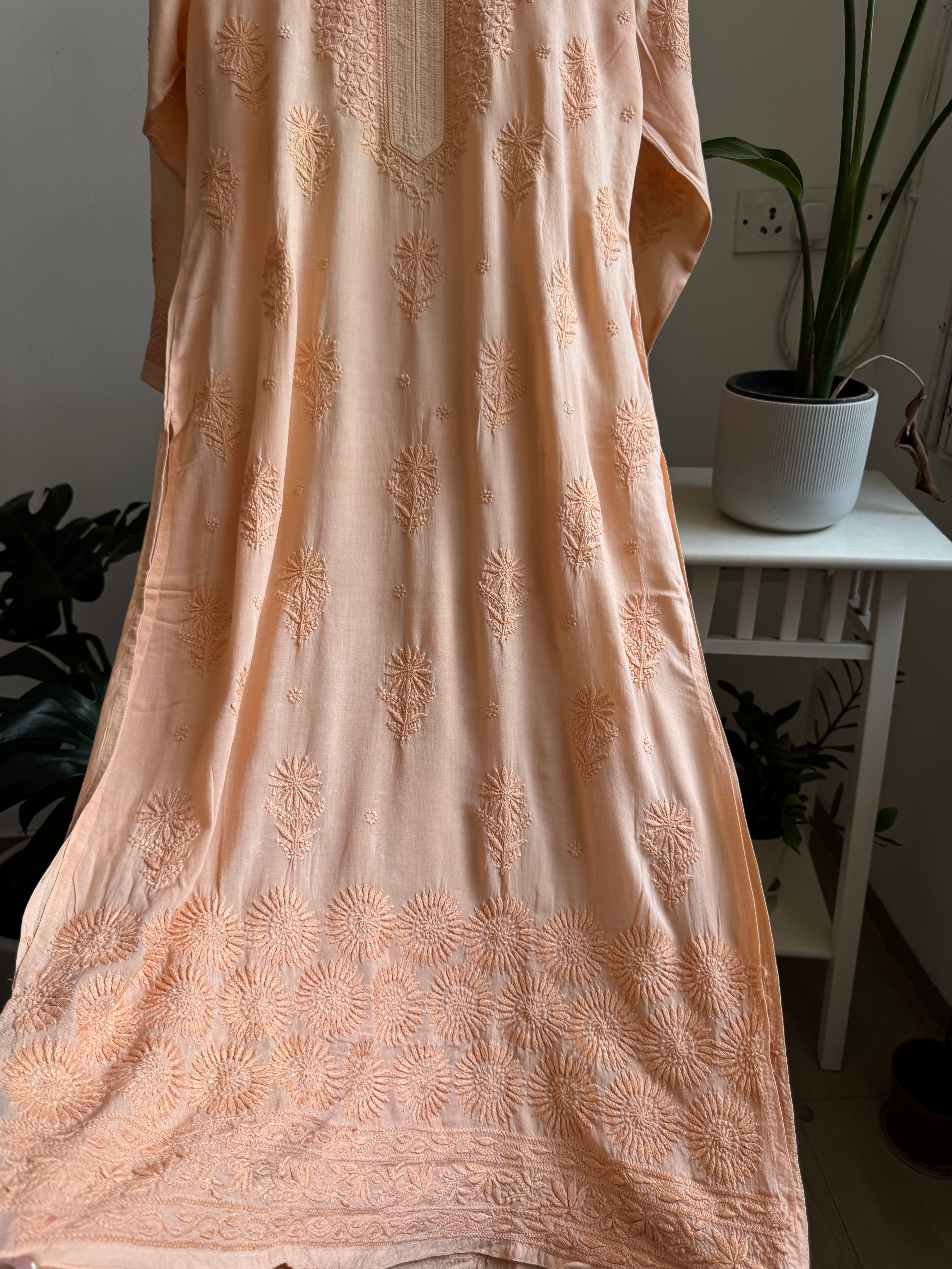 Premium Modal Chikankari Cotton Kurti - Peach-Noor Collection ARIAA CHIKANKARI 