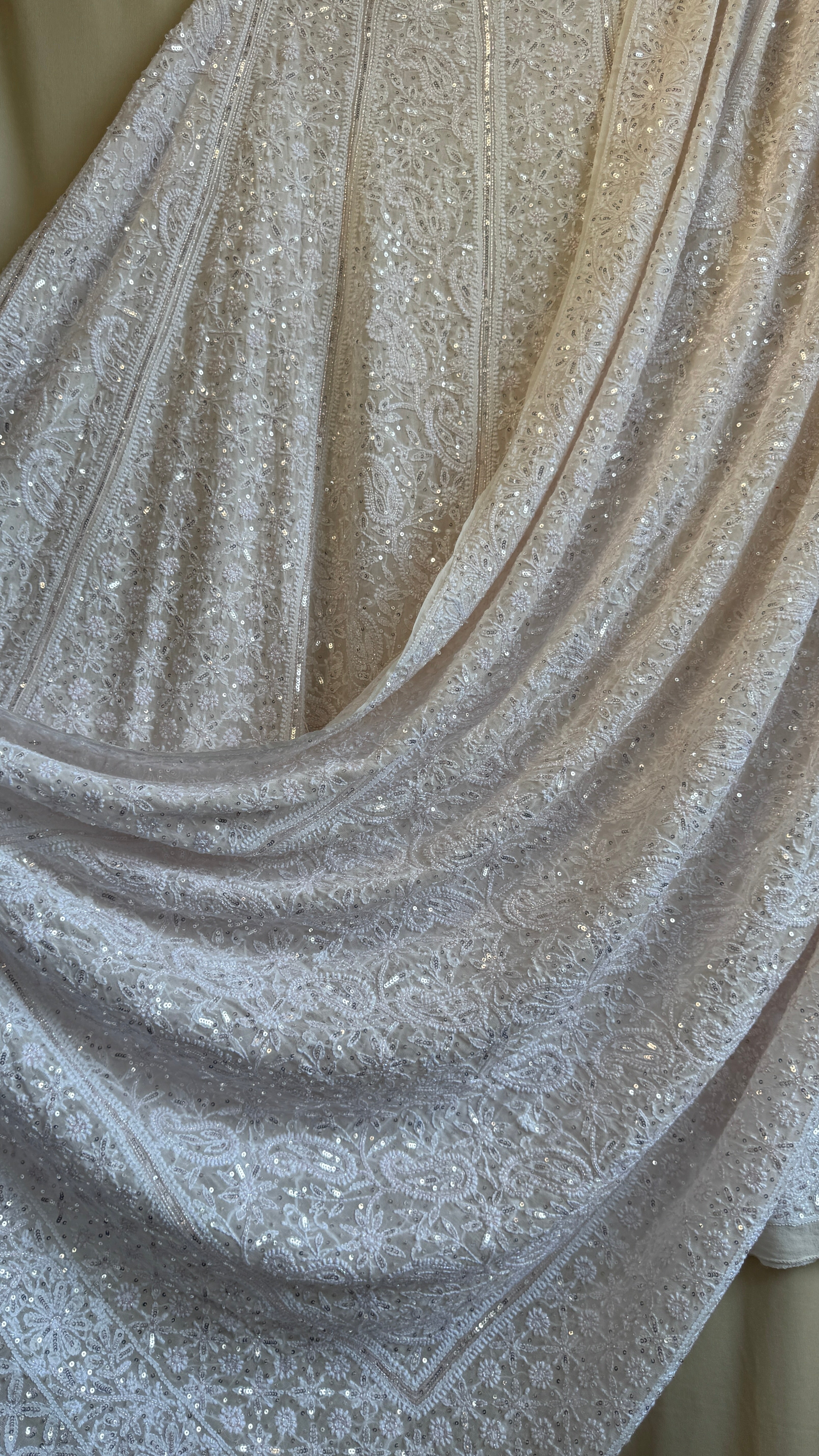 ROOH Bridal Pure Georgette Chikankari Lehenga with Sequins & cutdana Handwork