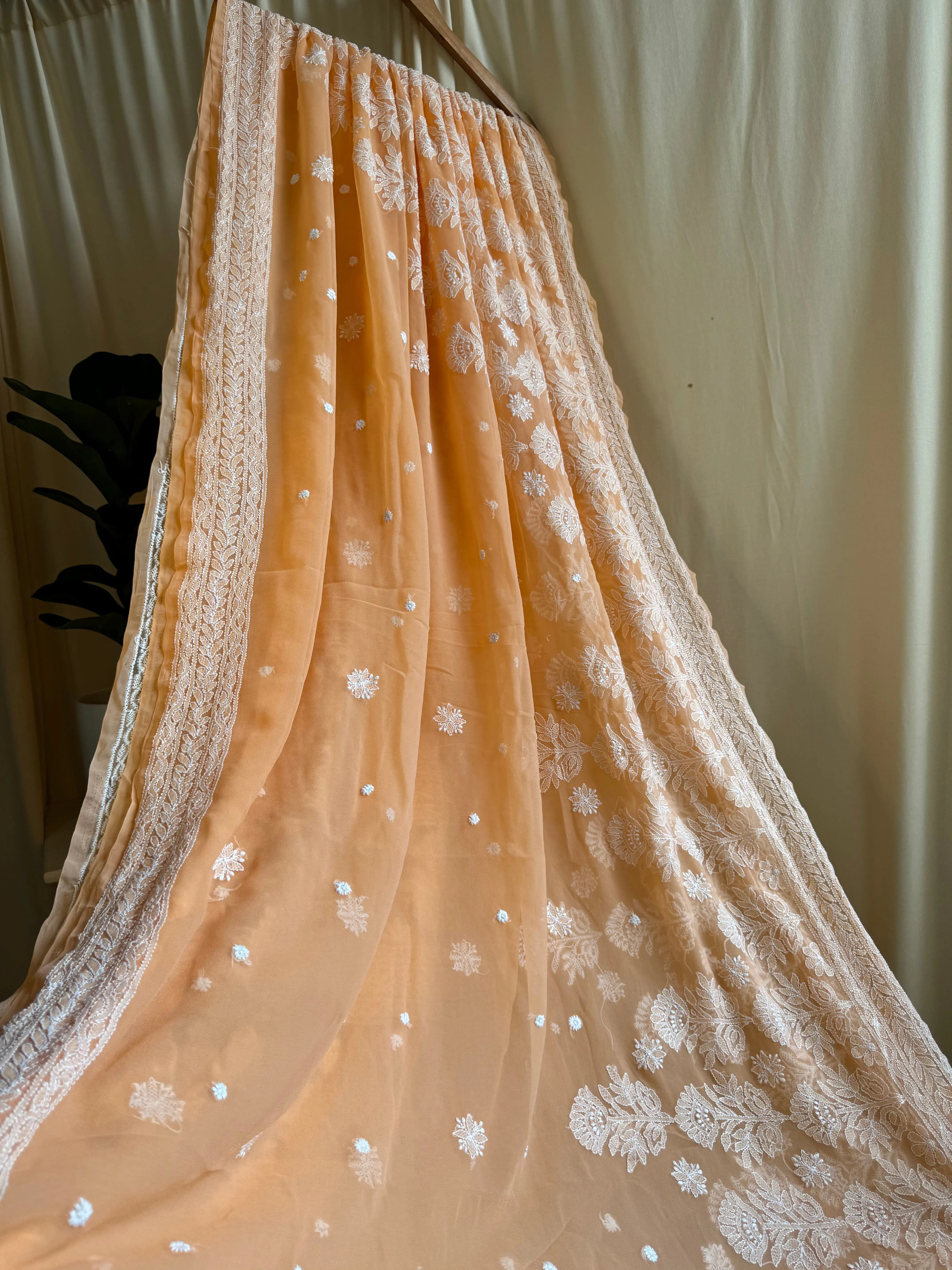 Georgette Chikankari saree in Sunset Orange ARIAA CHIKANKARI 