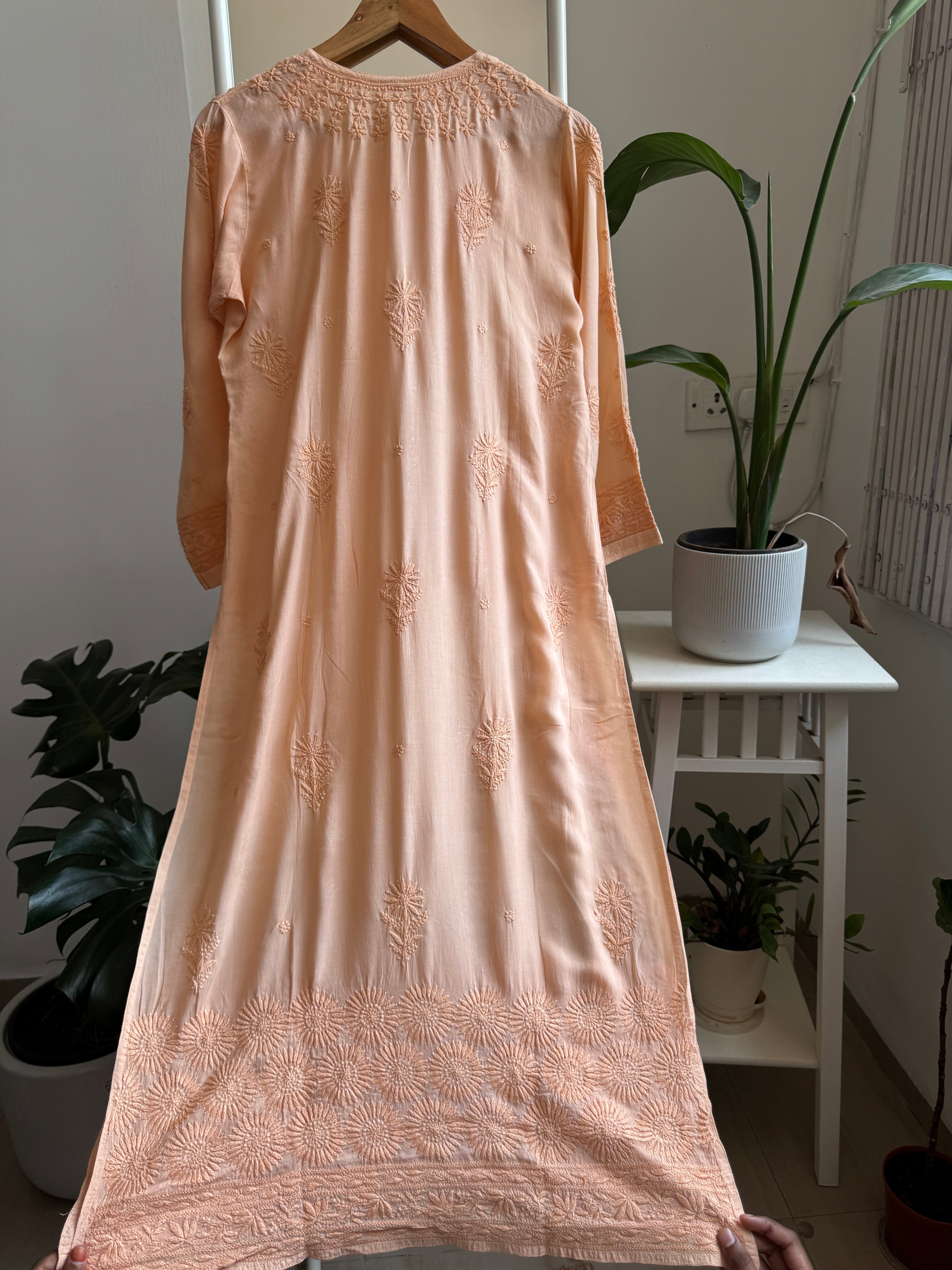 Premium Modal Chikankari Cotton Kurti - Peach-Noor Collection ARIAA CHIKANKARI 