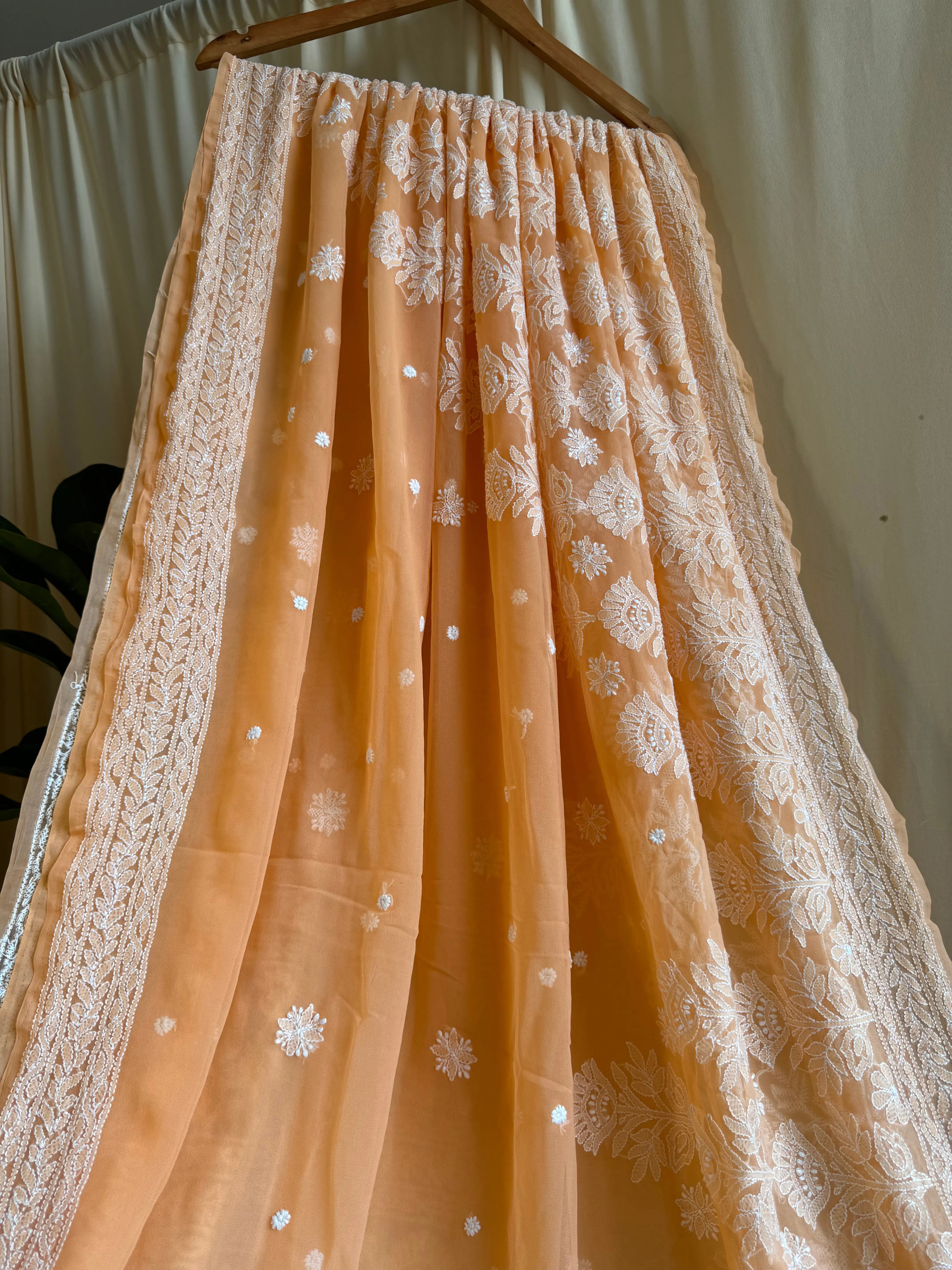 Georgette Chikankari saree in Sunset Orange ARIAA CHIKANKARI 