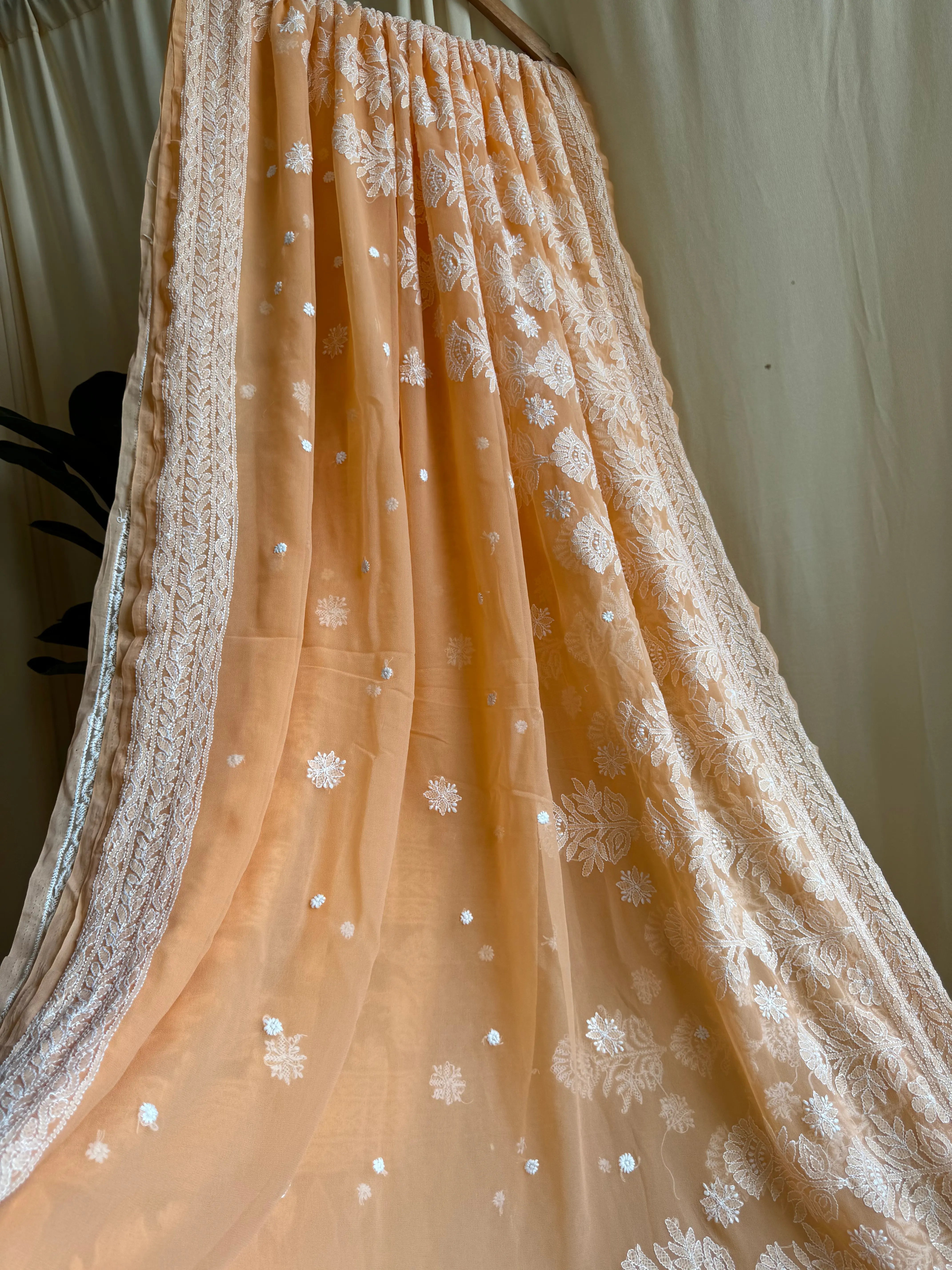 Georgette Chikankari saree in Sunset Orange ARIAA CHIKANKARI 