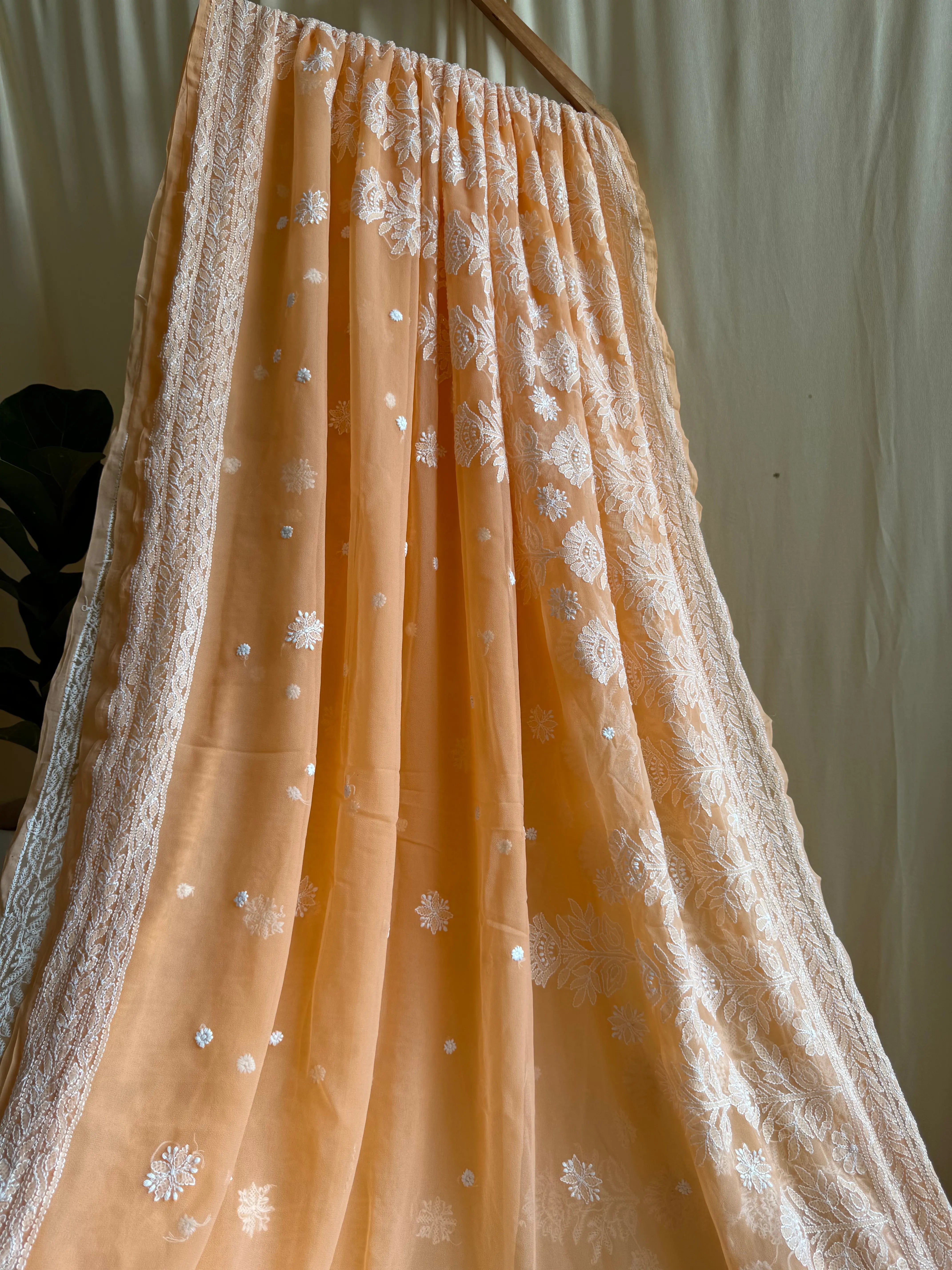 Georgette Chikankari saree in Sunset Orange ARIAA CHIKANKARI 