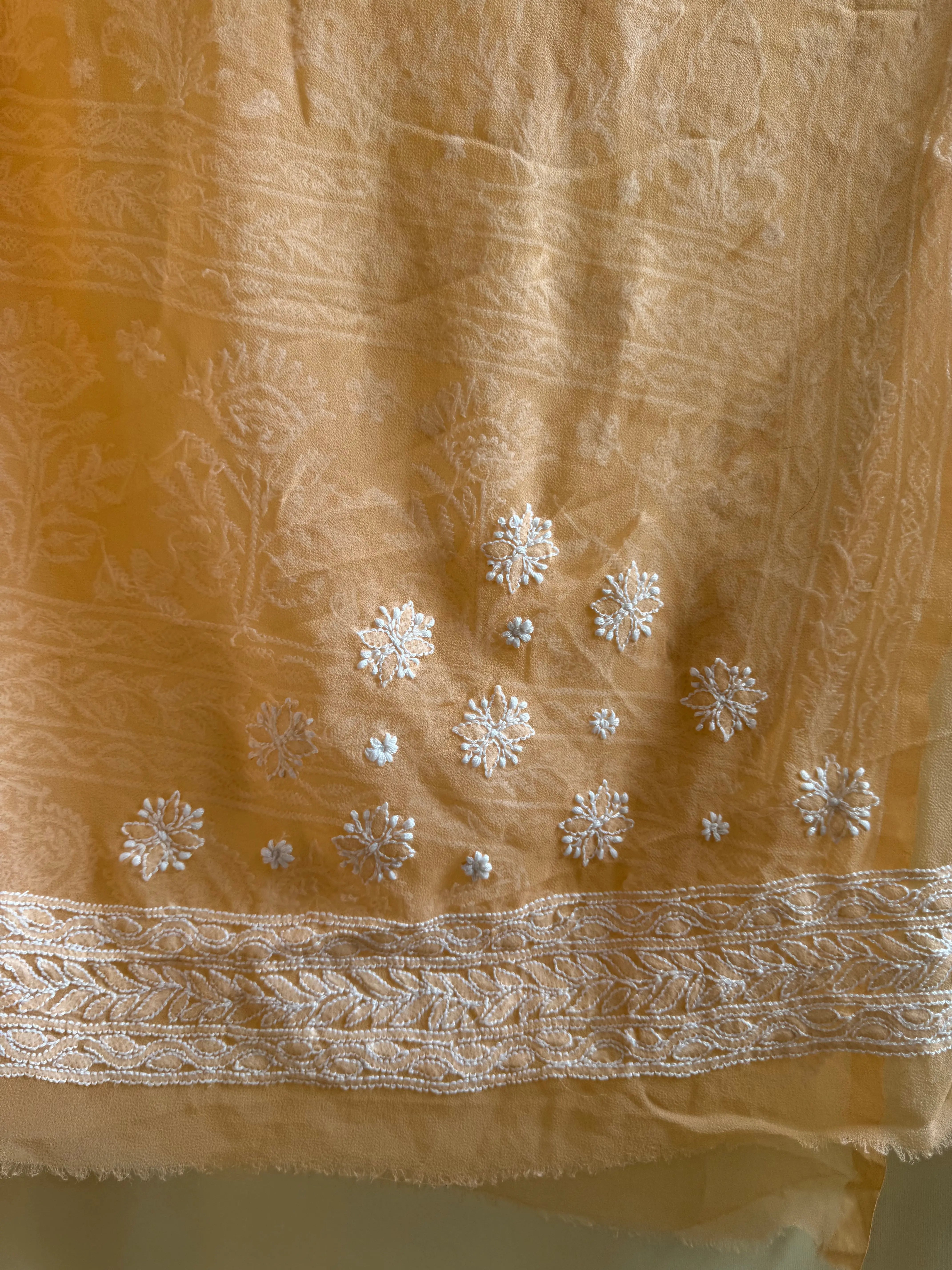 Georgette Chikankari saree in Sunset Orange ARIAA CHIKANKARI 