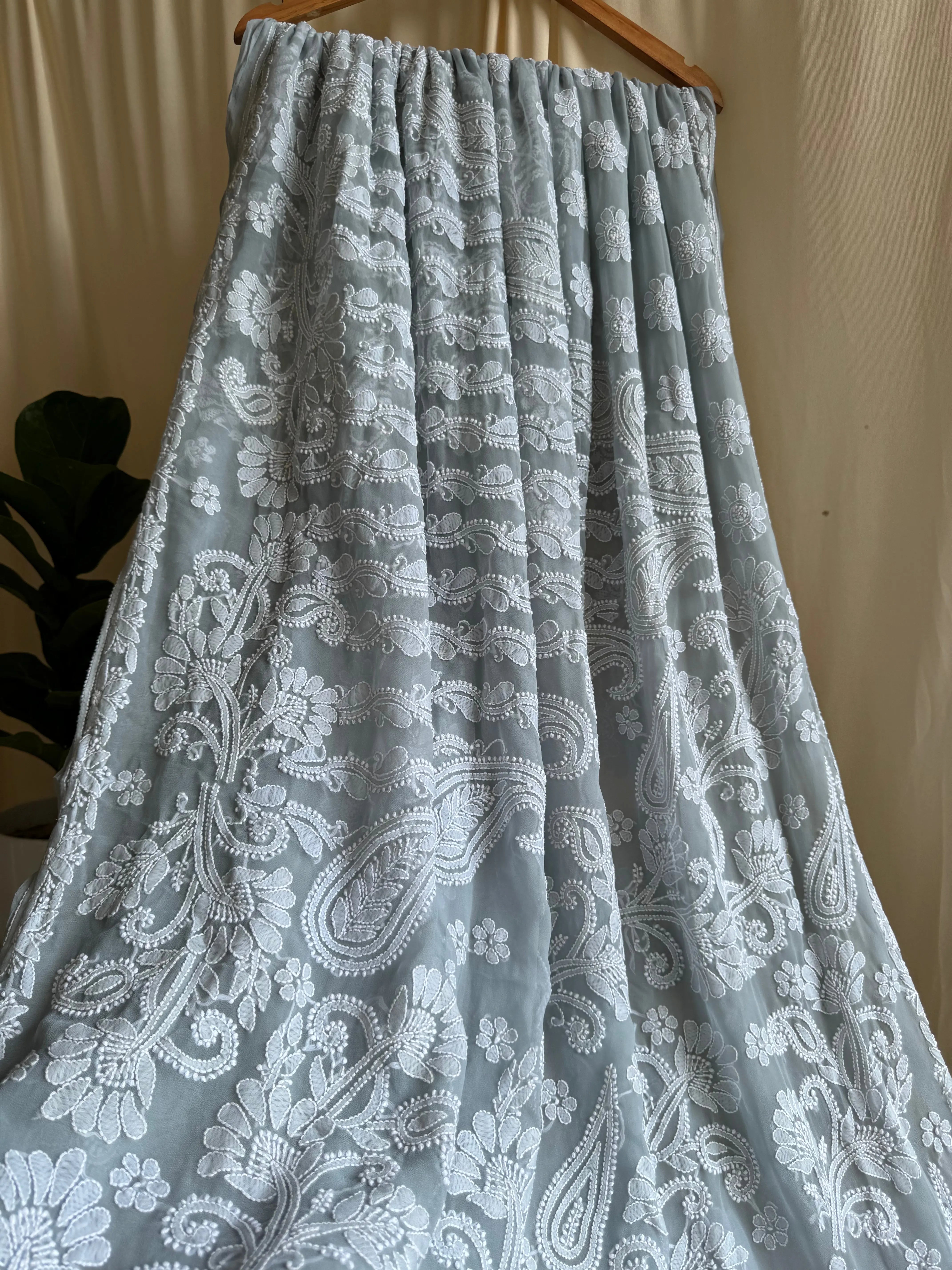 Georgette Chikankari saree in Grey ARIAA CHIKANKARI 