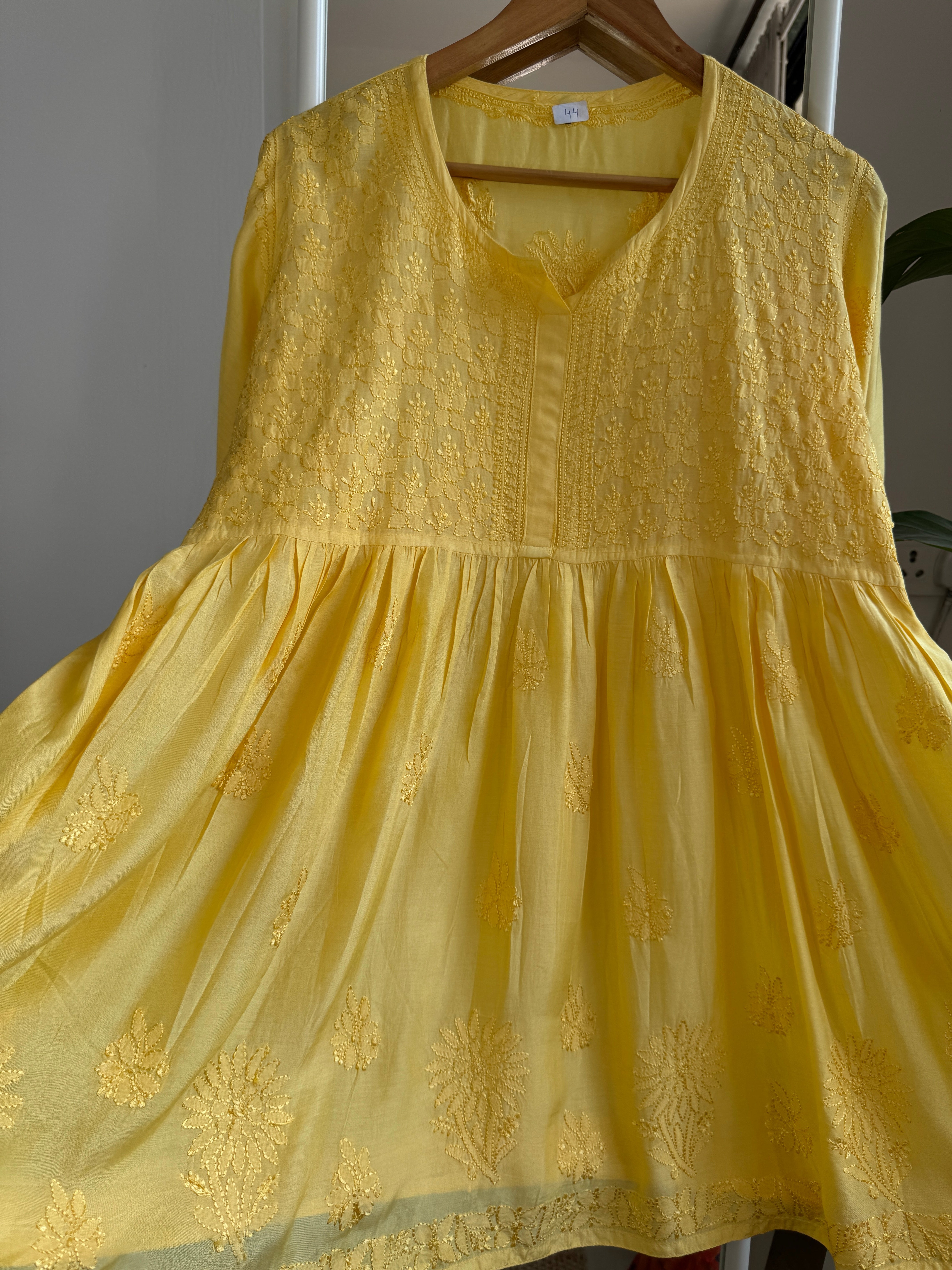 Chikankari Muslin Peplum short Top in Yellow ARIAA CHIKANKARI 