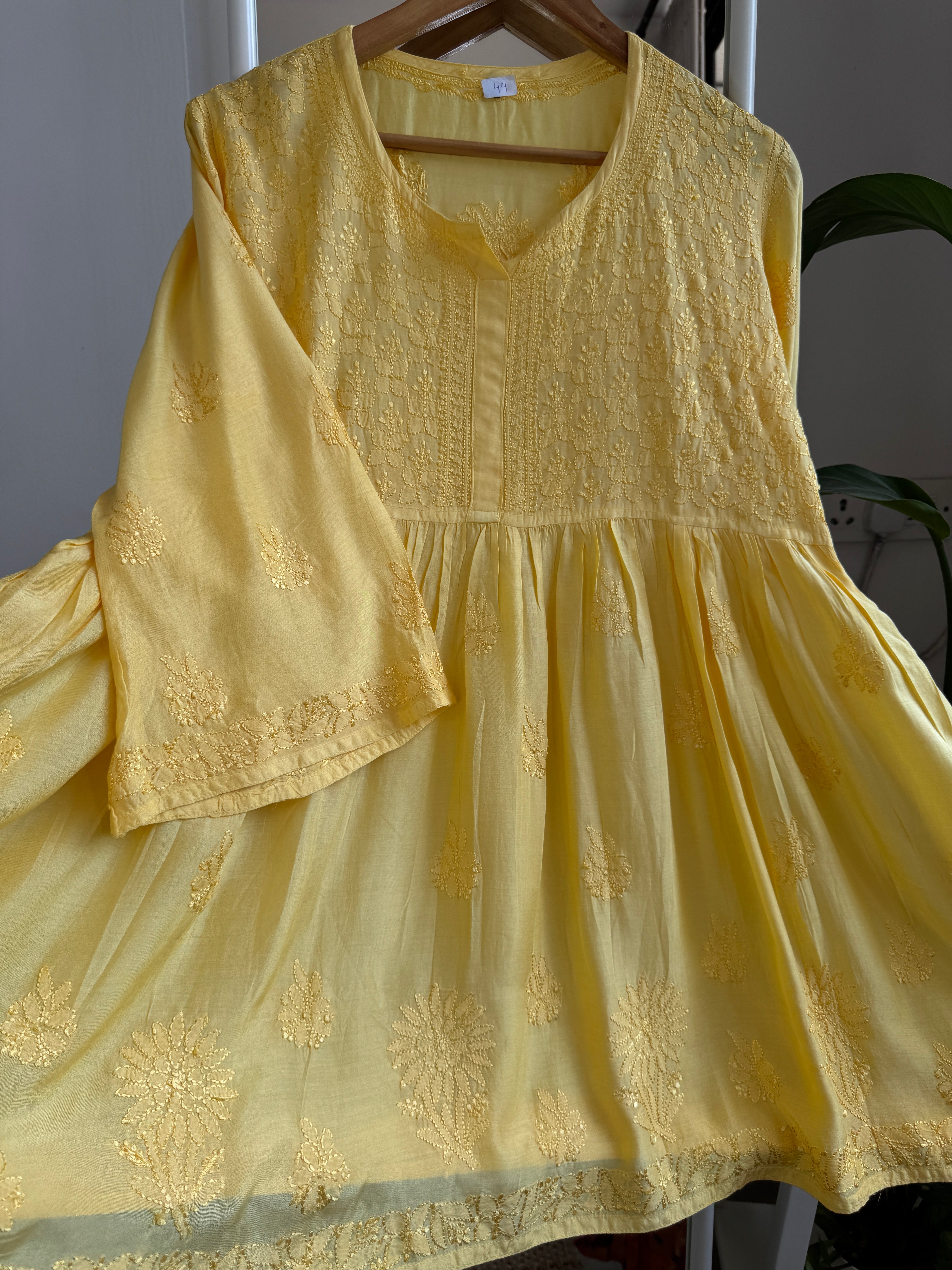 Chikankari Muslin Peplum short Top in Yellow ARIAA CHIKANKARI 