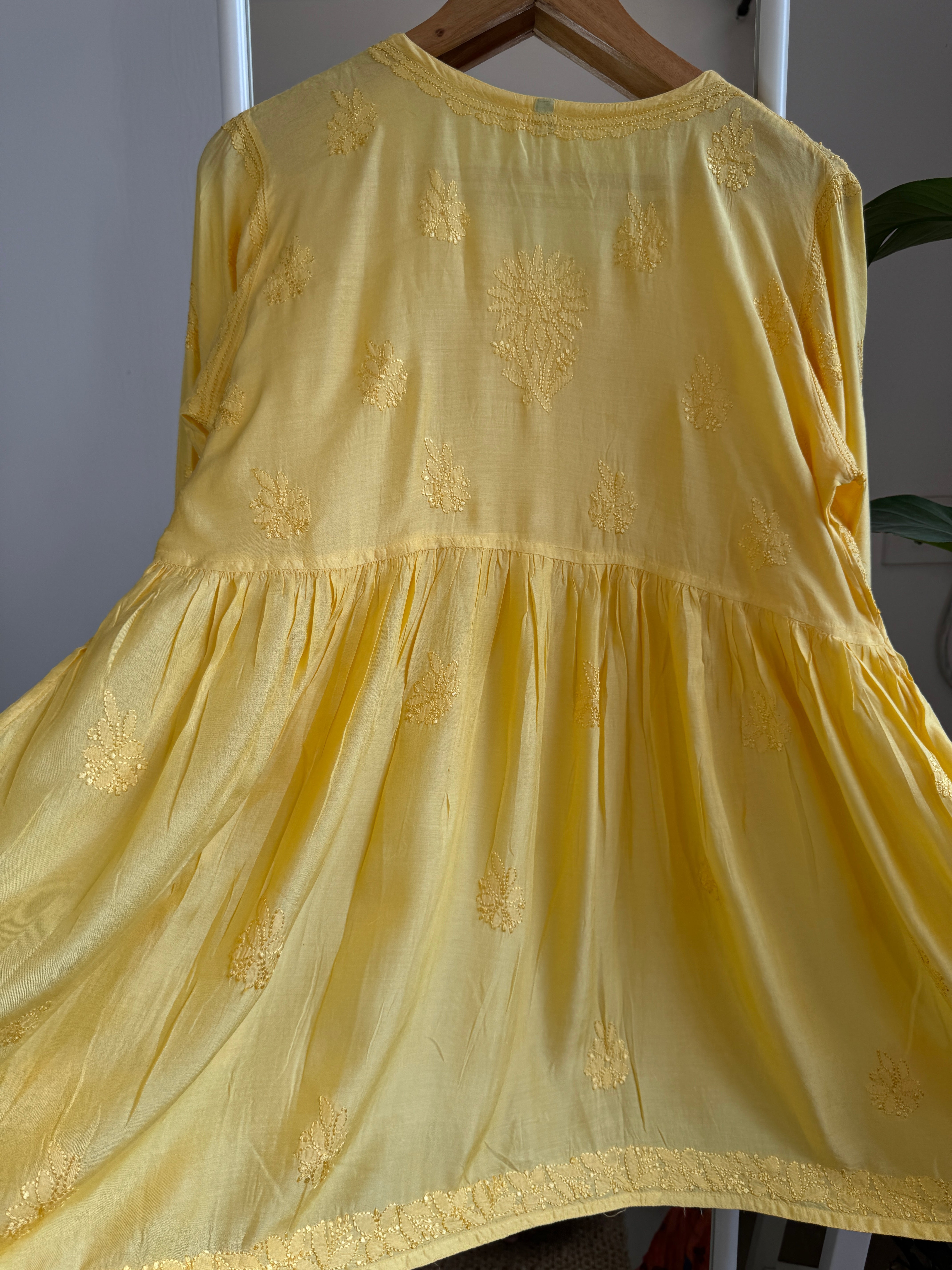Chikankari Muslin Peplum short Top in Yellow ARIAA CHIKANKARI 