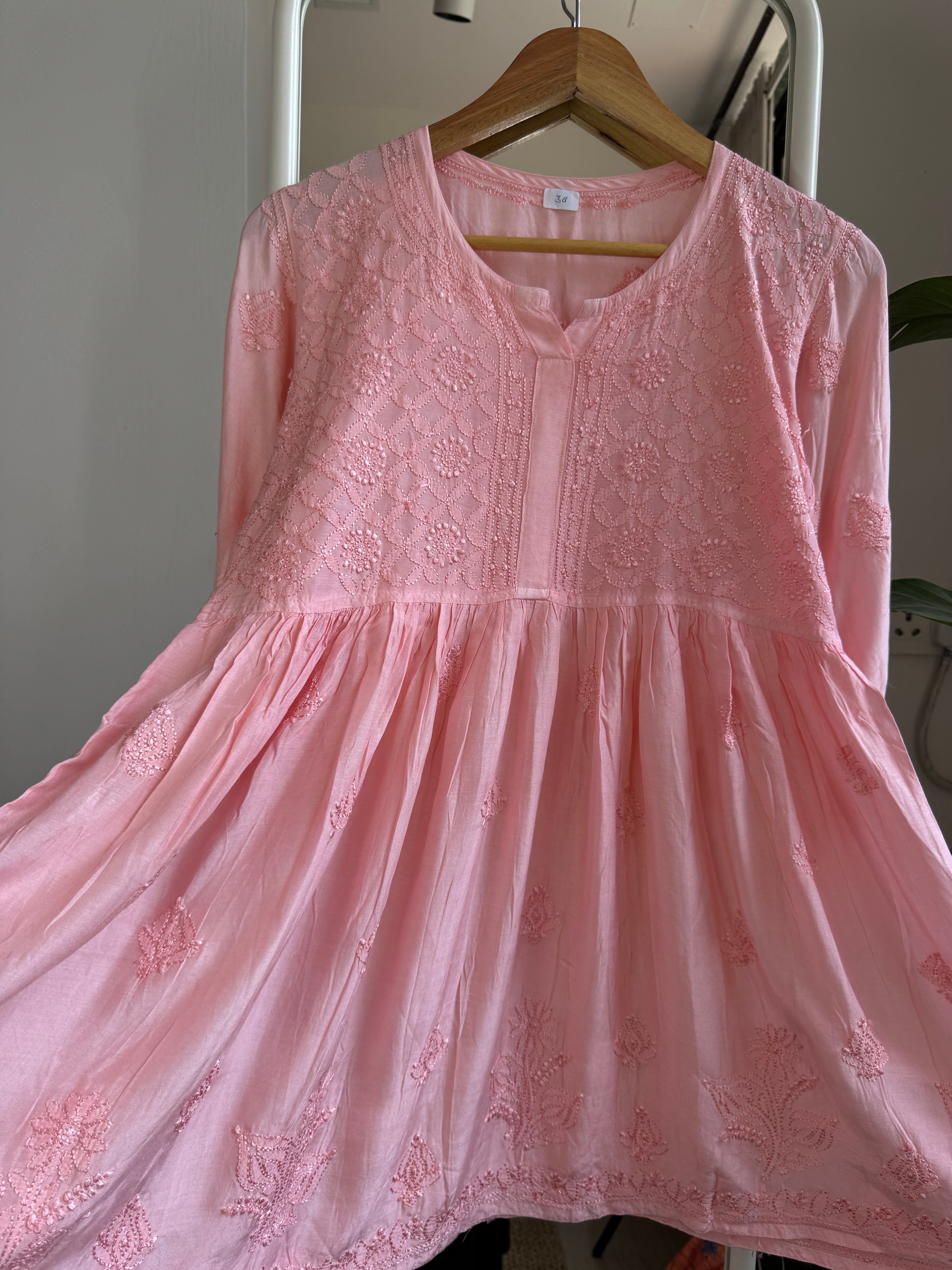 Chikankari Muslin Peplum short Top in Pink ARIAA CHIKANKARI 