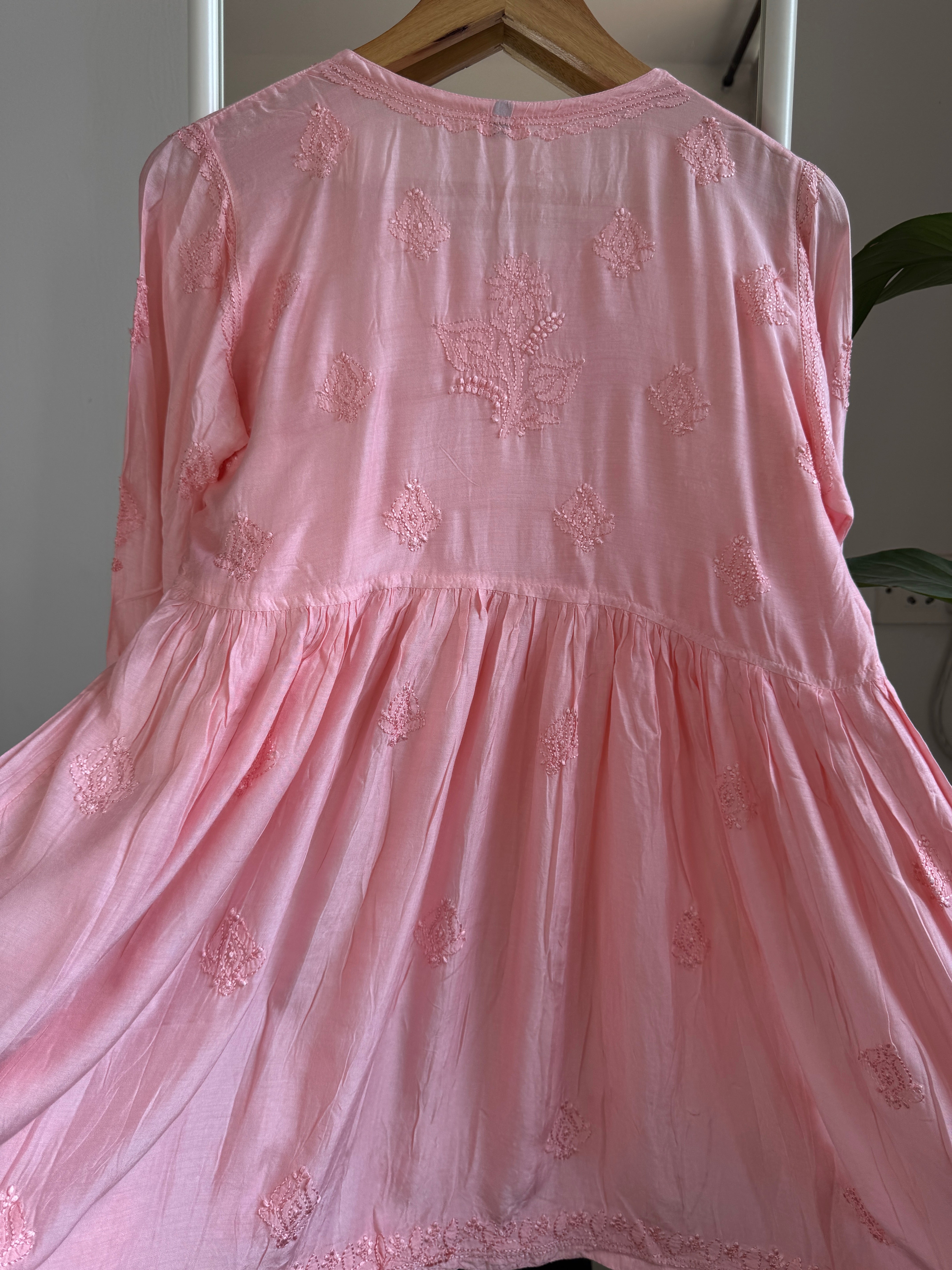 Chikankari Muslin Peplum short Top in Pink ARIAA CHIKANKARI 