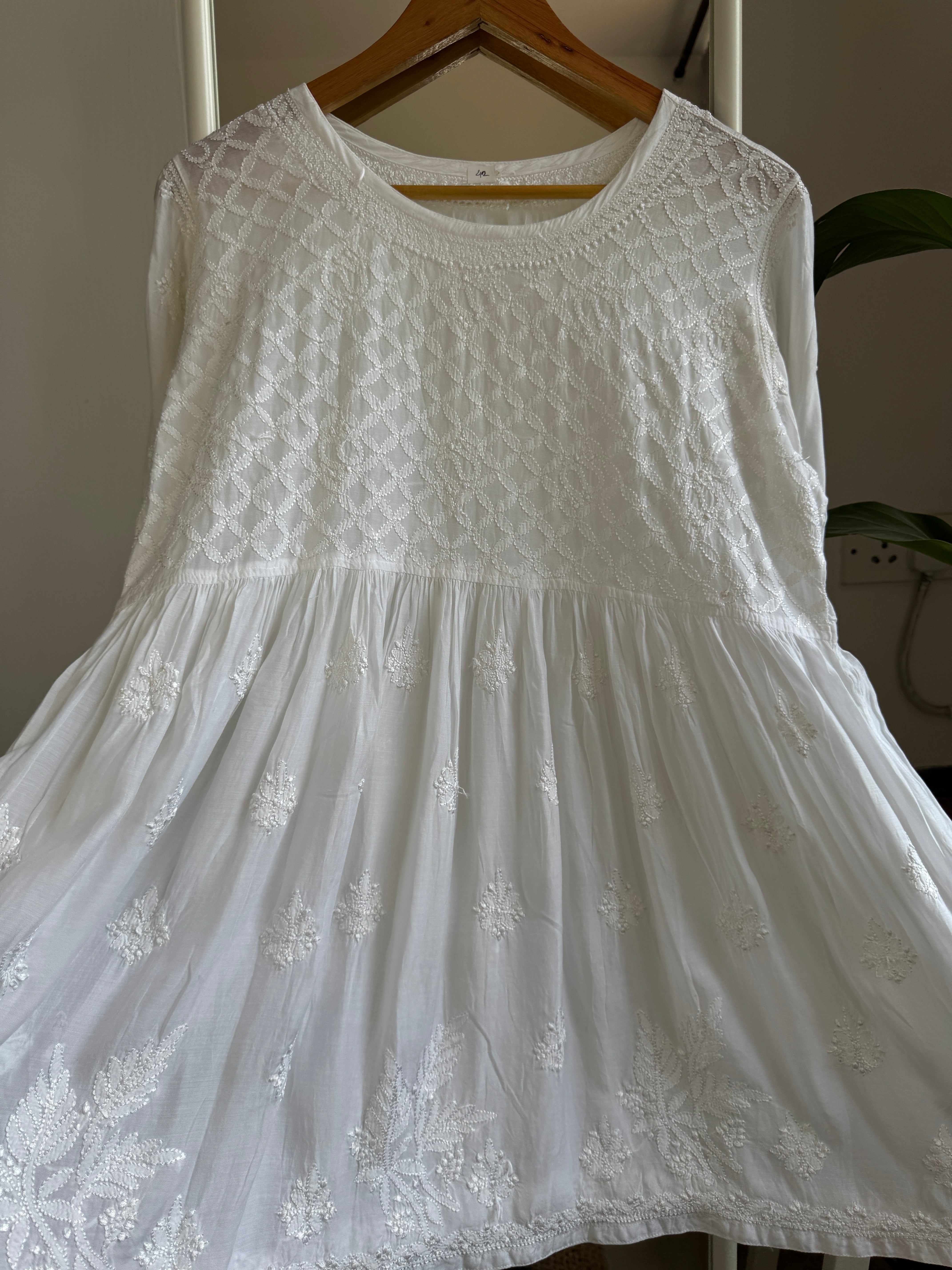 Chikankari Muslin Peplum short Top in White ARIAA CHIKANKARI 
