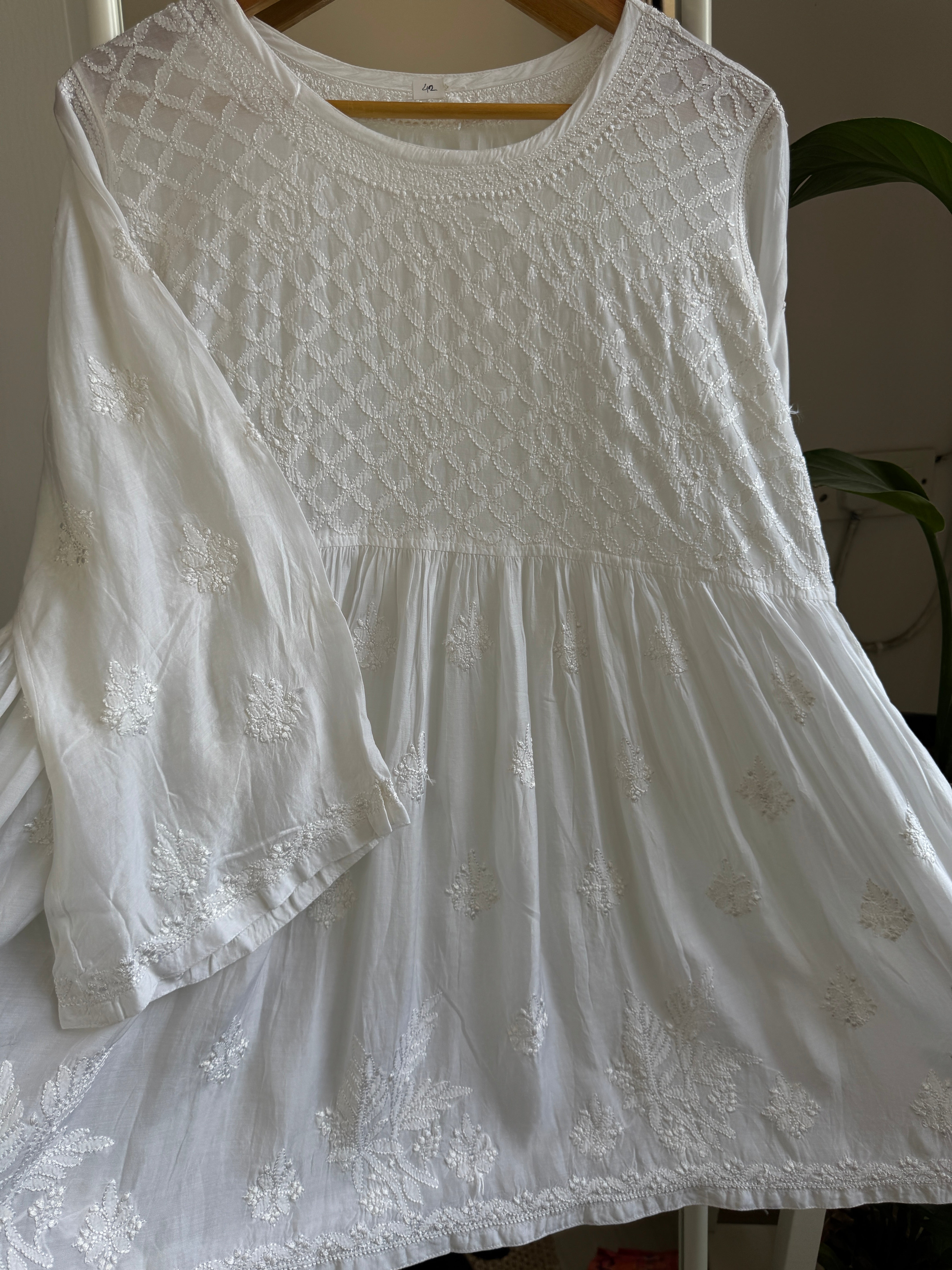 Chikankari Muslin Peplum short Top in White ARIAA CHIKANKARI 