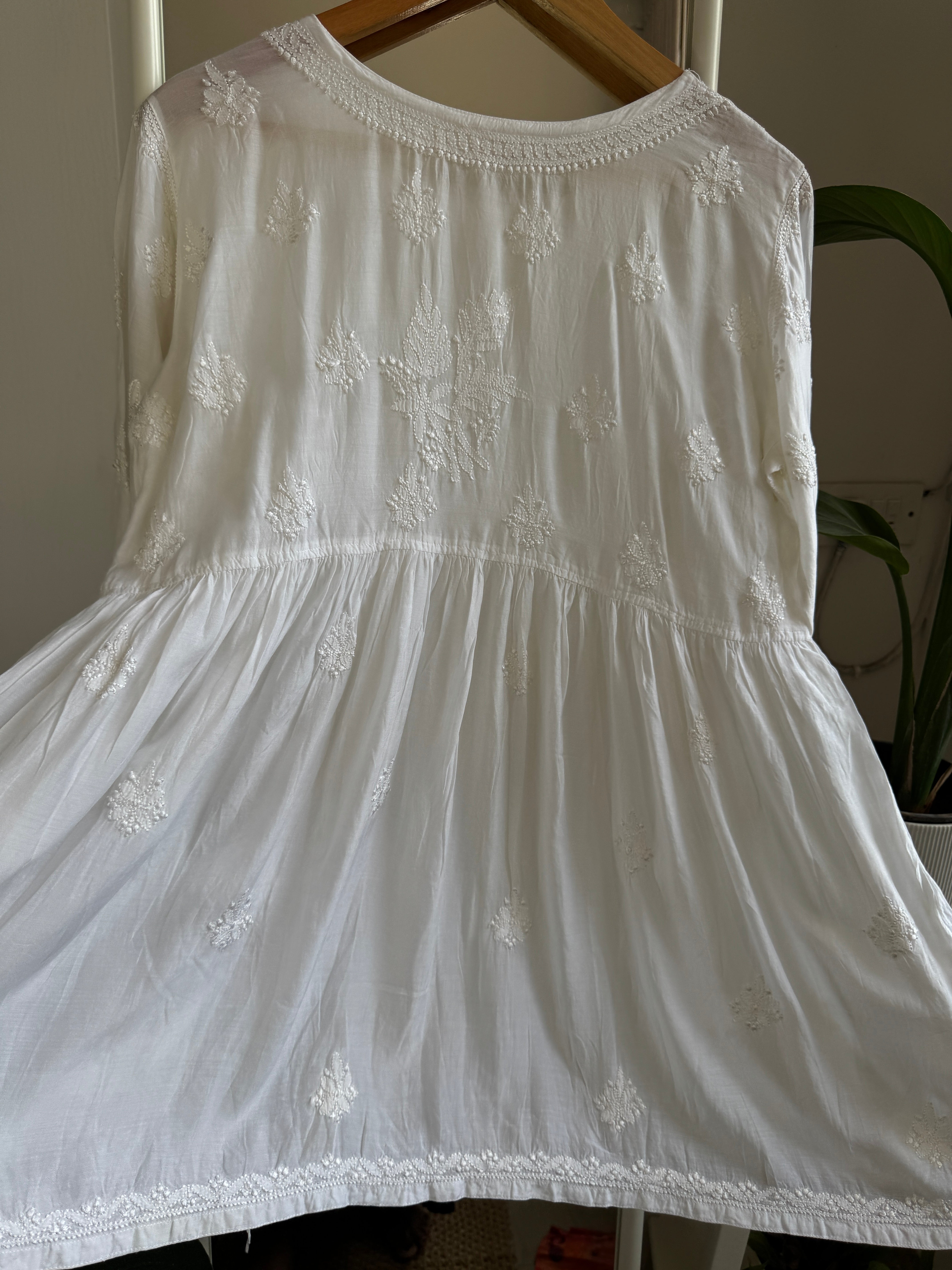 Chikankari Muslin Peplum short Top in White ARIAA CHIKANKARI 