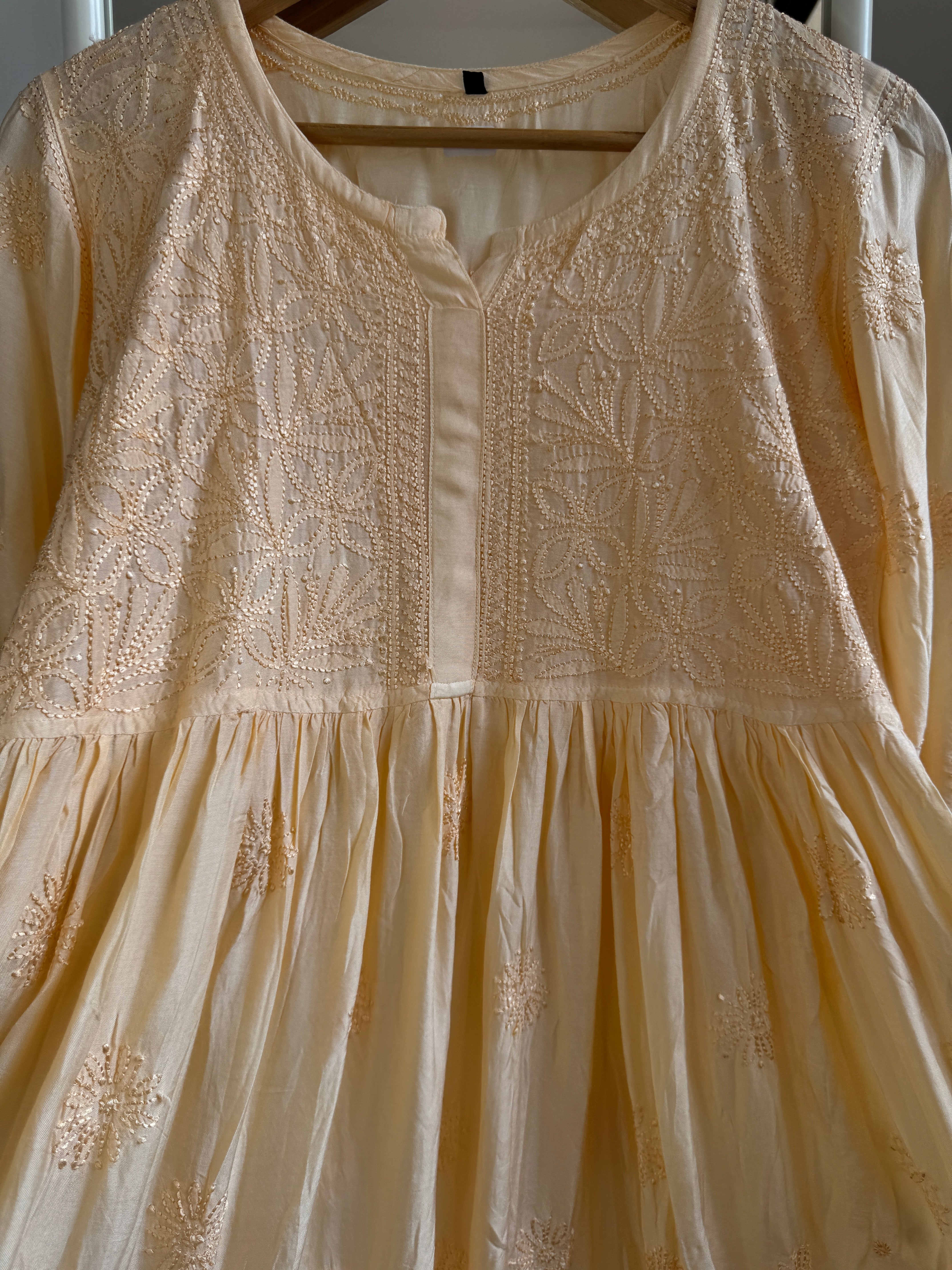 Chikankari Muslin Peplum short Top in Peach ARIAA CHIKANKARI 