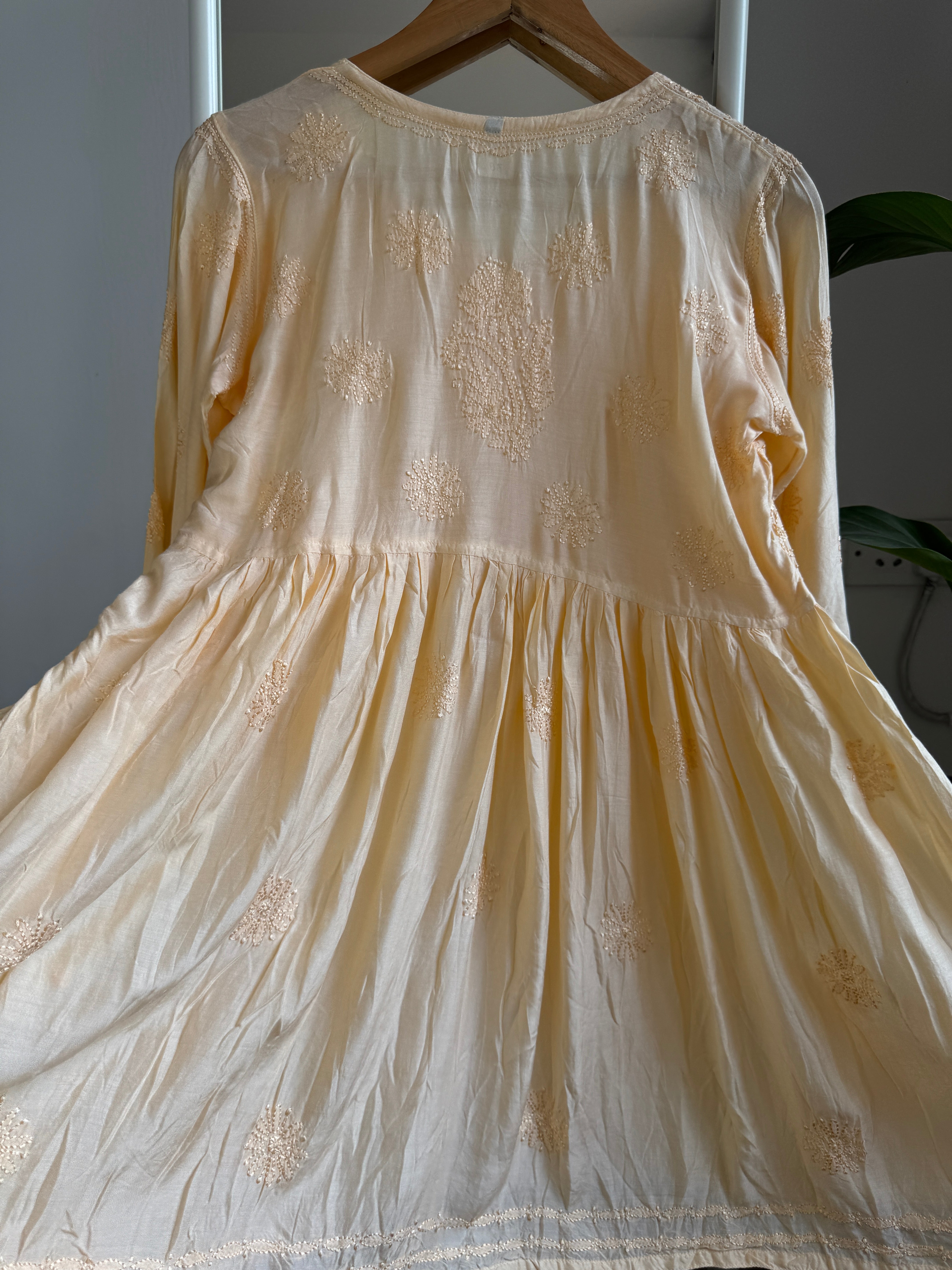 Chikankari Muslin Peplum short Top in Peach ARIAA CHIKANKARI 